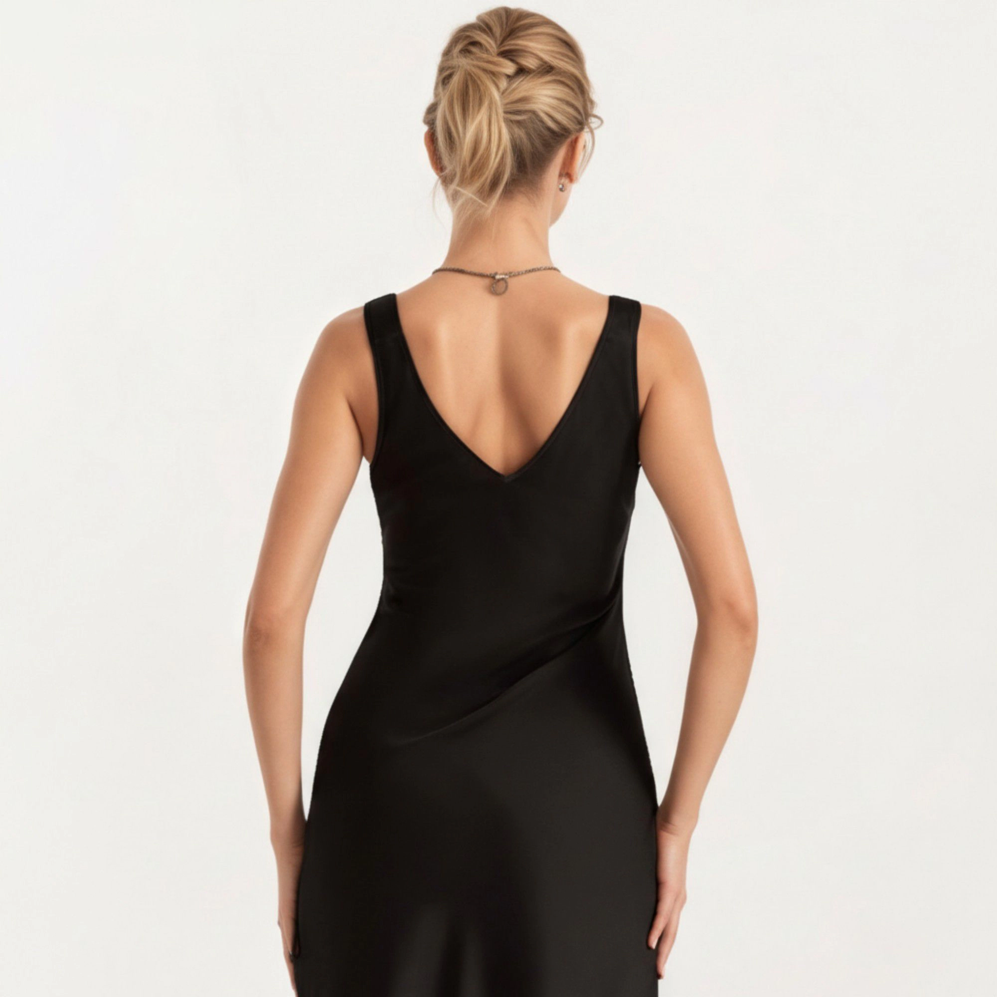 Anna-Kaci Women's Satin Midi Slip Dress with Wide Shoulder Straps and Smooth Sculpted Silhouette