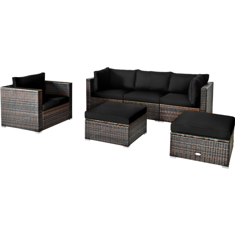 Hivvago 6 Pieces Patio Rattan Furniture Set With Sectional Cushion
