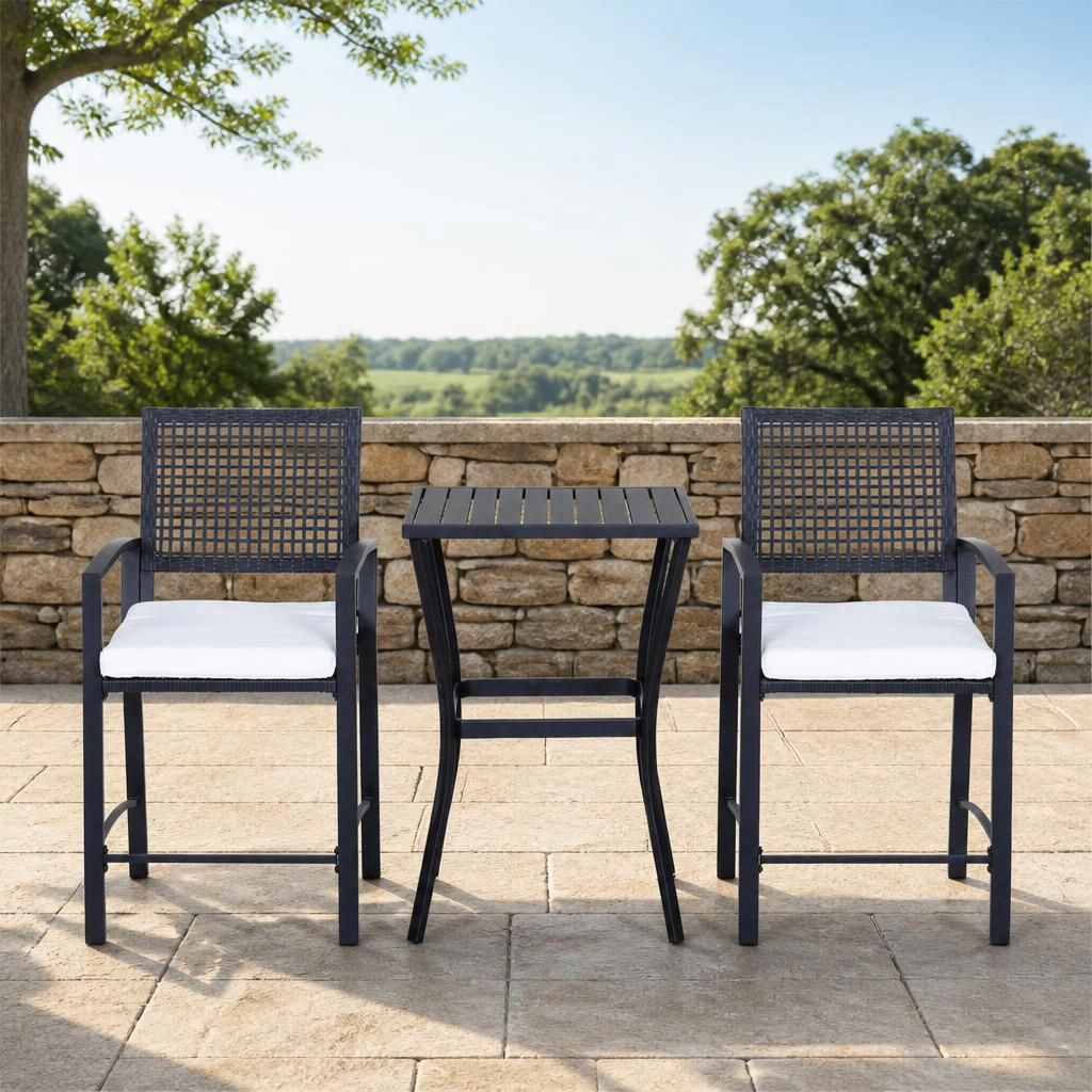 WOW PIONEER Compact Weather Resistant Outdoor Patio Rattan Conversation Set for Balcony Backyard Porch Garden Poolside