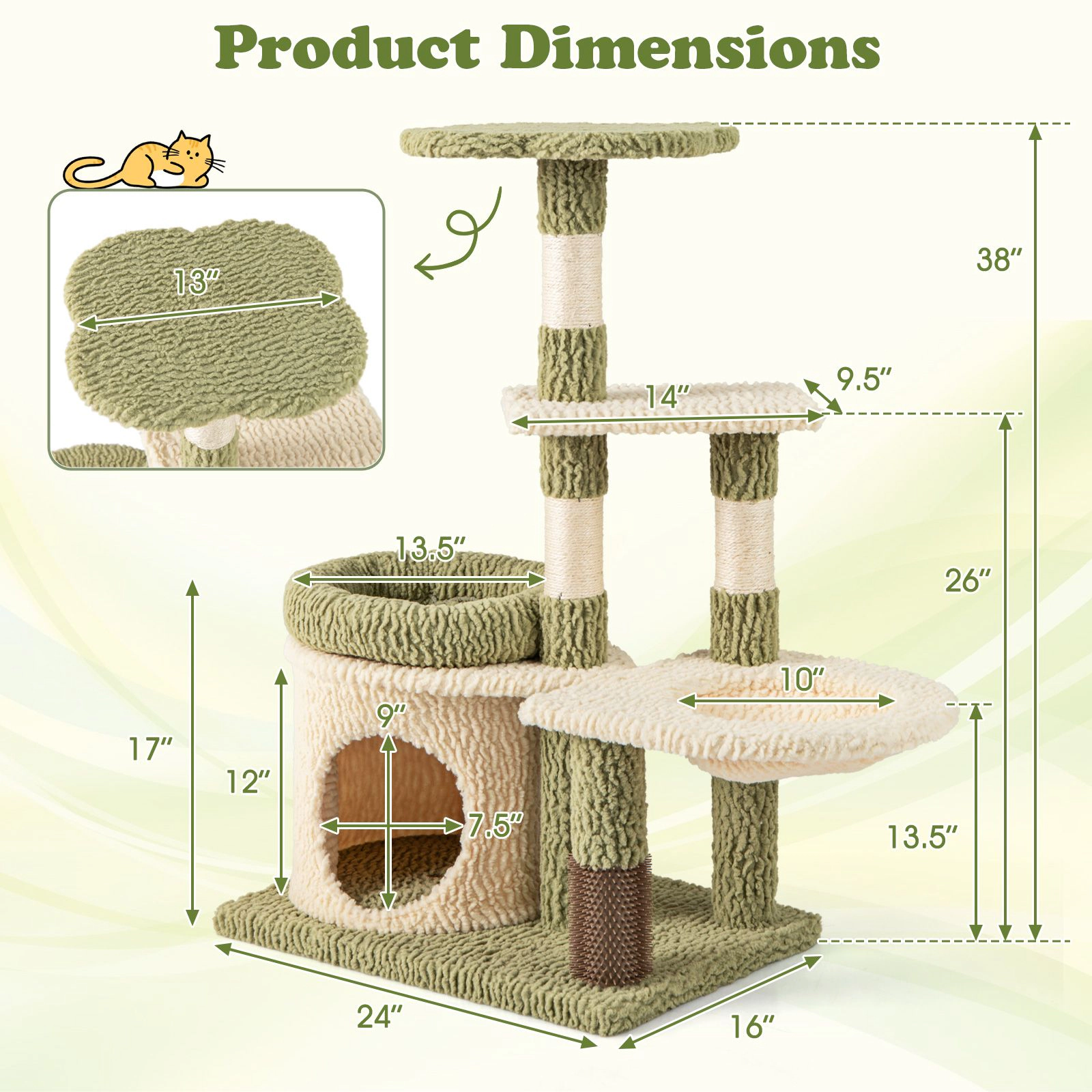 SlickBlue 38 Inch Cat Tree with Condo Hammock and Scratching Posts