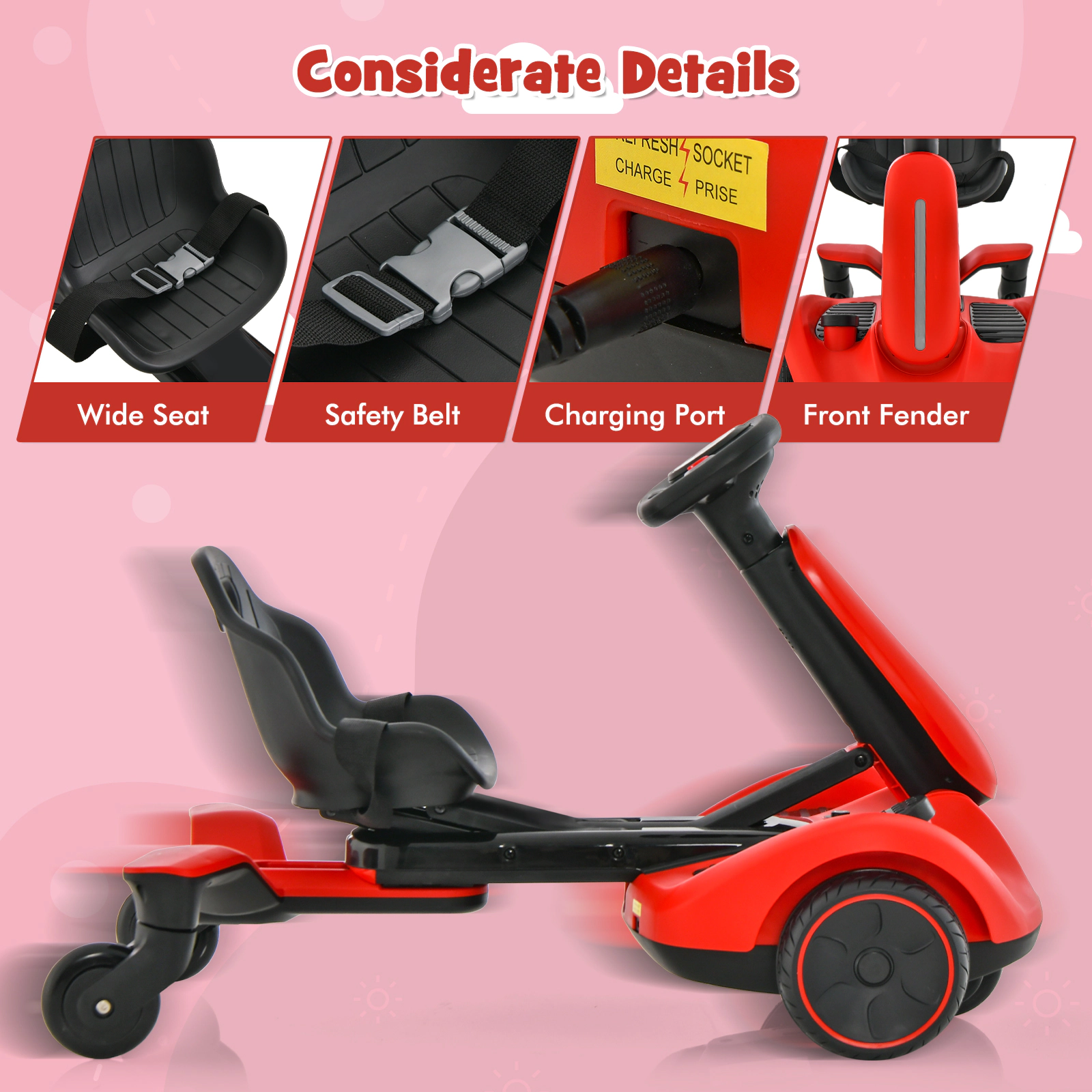 SUGIFT Kids Red 6V Ride On Drift Car with 360-Degree Spin and 2 Heights 33.5-in W 21.5-in H 55-lb Seat Capacity