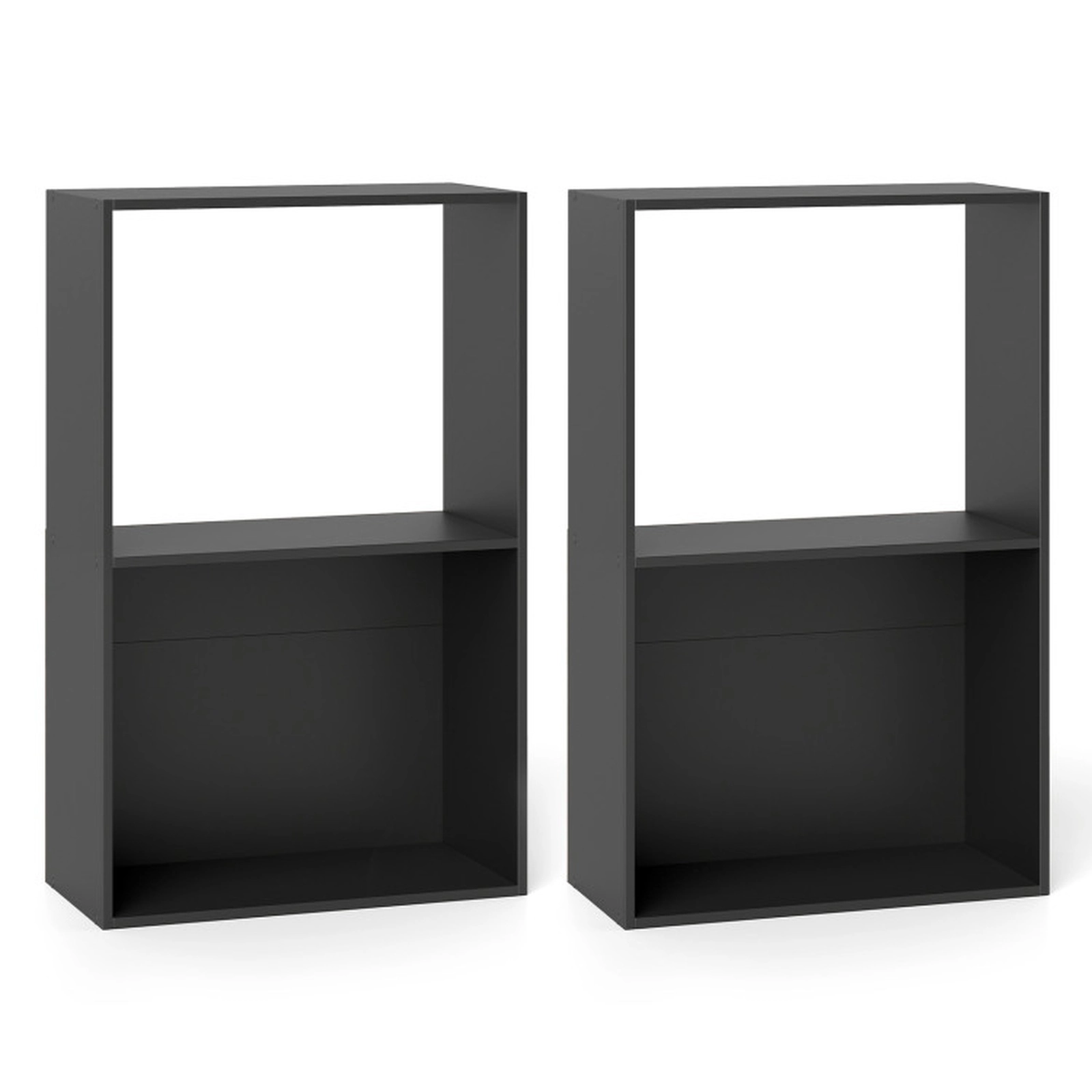 SUGIFT Set of 2 3-Tier Engineered Wood Bookshelves with Open Storage Compartment 22-lb Per Tier Capacity Black
