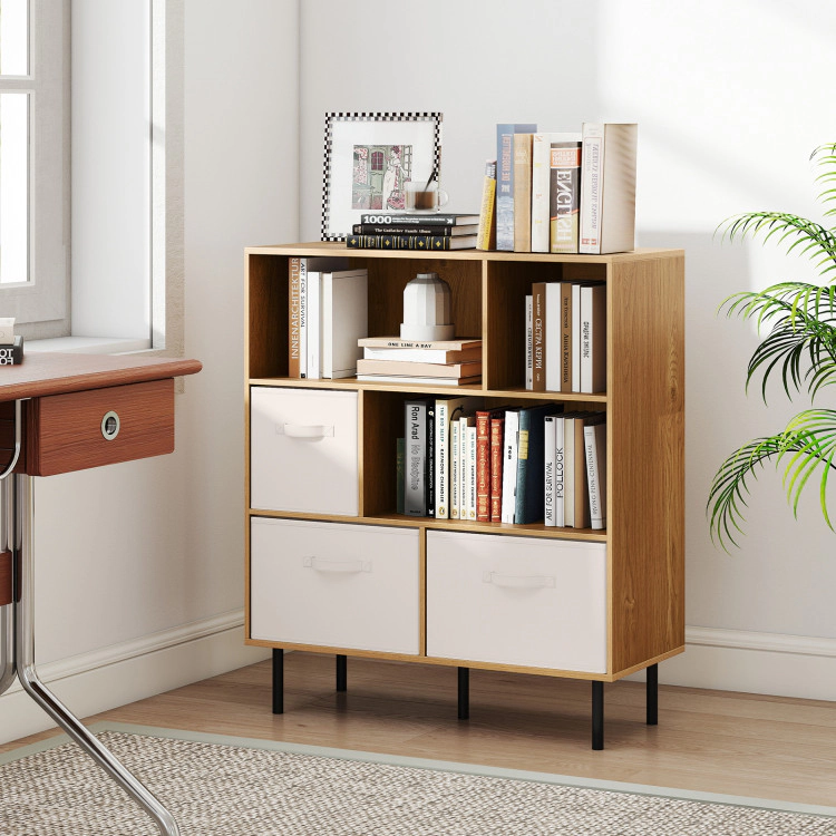 Hivvago 6-Cube Bookshelf with 3 Removable Folding Fabric Drawers for Living Room