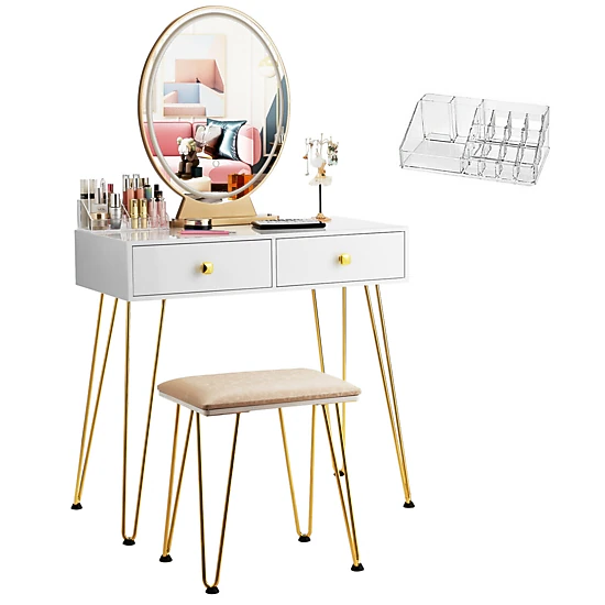 SUGIFT 3-Color Vanity Table and Stool Set with Lighted Removable Mirror ...