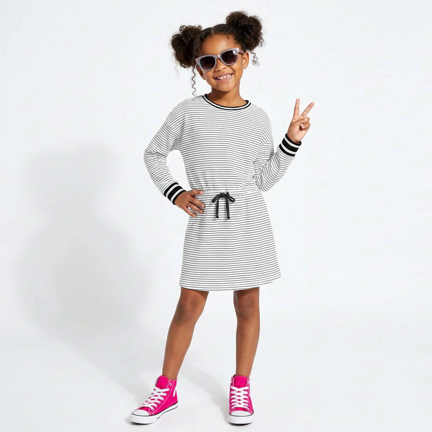 Rockets of Awesome Stripe Drawstring Sweatshirt Dress for Girls