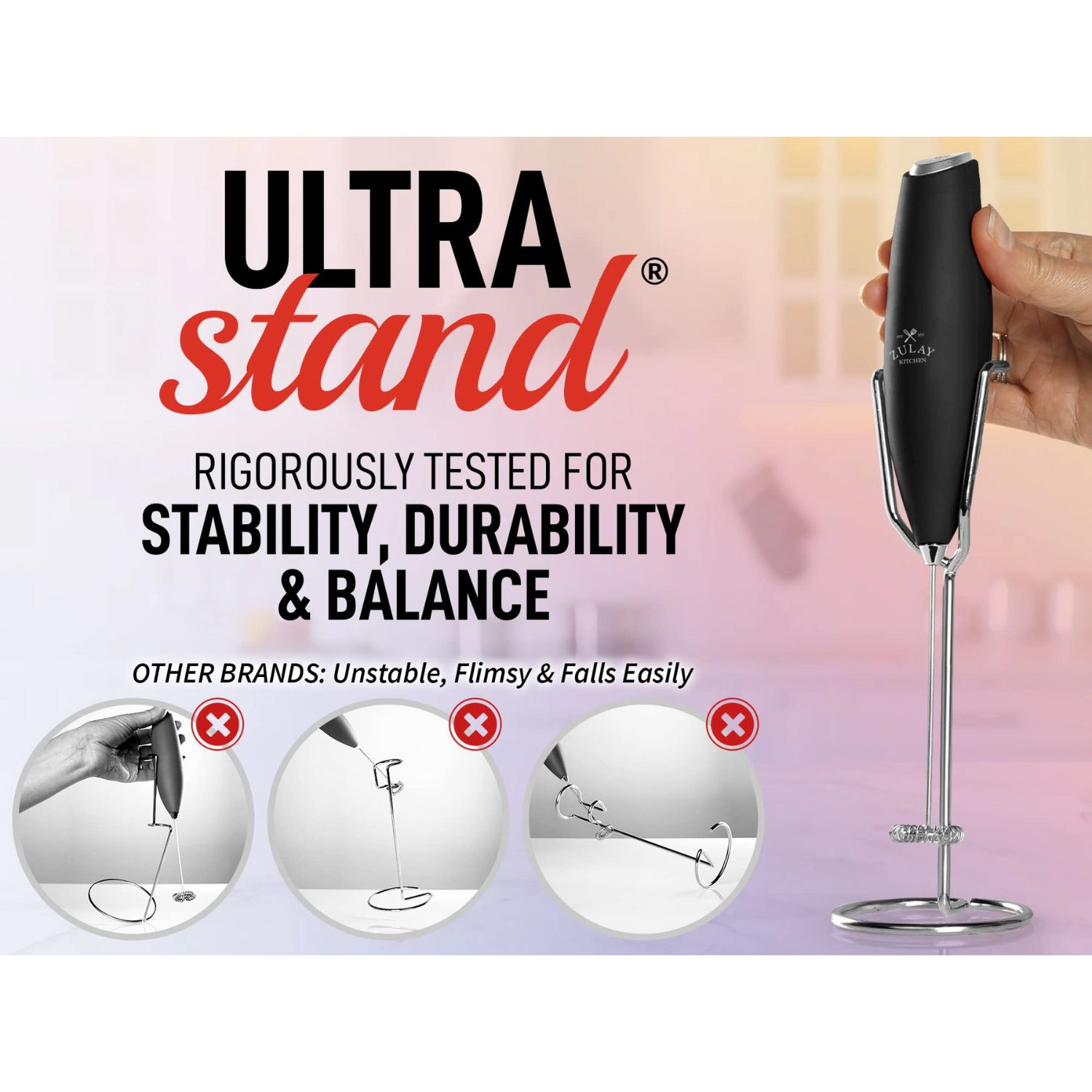 Zulay Kitchen FrothMate Powerful Milk Frother Portable & Compact Handheld Foam Maker Lattes, Cappuccinos