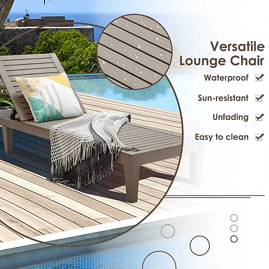 LJG Set of 2 Outdoor Chaise Lounge Chair with 5 Positions Adjustable Backrest