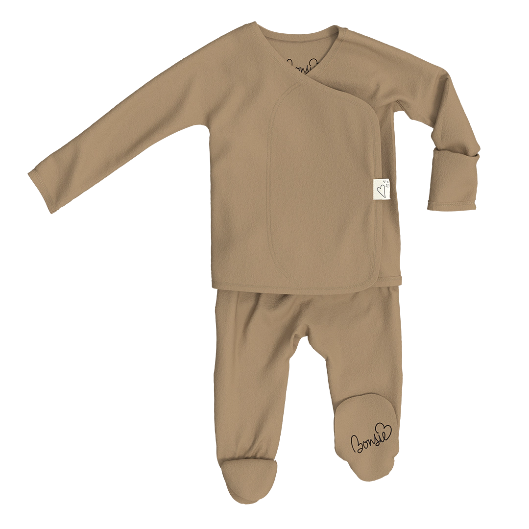 Bonsie Footie Mocha - Skin-to-Skin Wrap-Front Baby Onesie