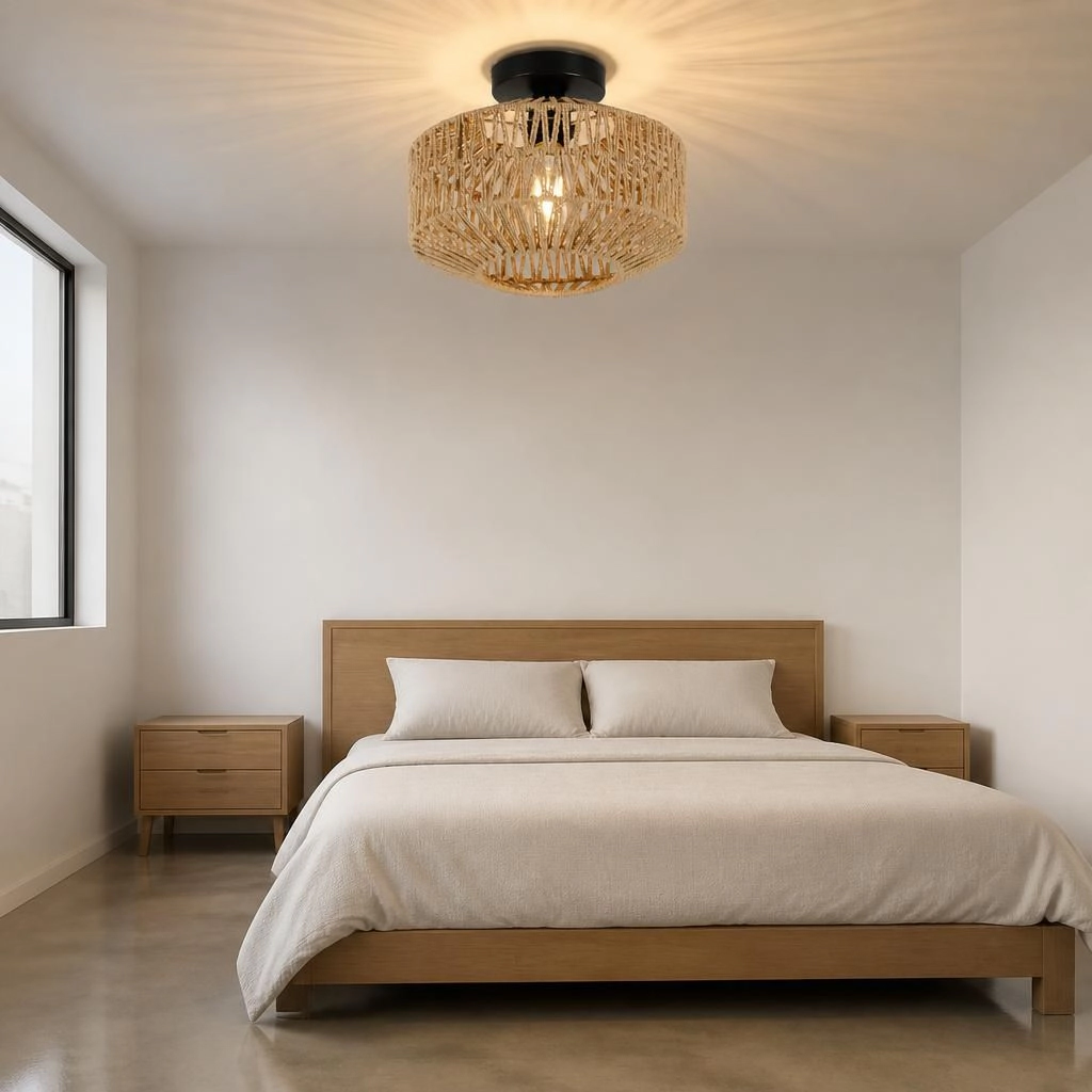 ELEMENT ACE Round Woven Rattan Flush Mount Ceiling Light