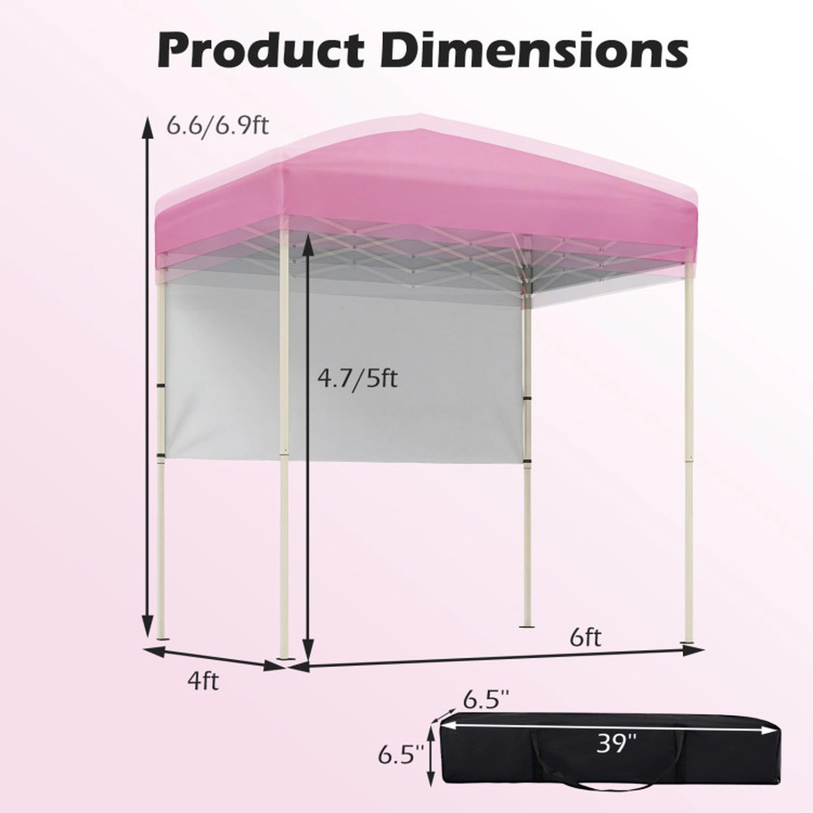 SUGIFT Pink Adjustable Folding Pop Up Canopy Tent with 1 Half Sidewall and Anchor Plates 6-ft W 4-ft D 6.6-ft H