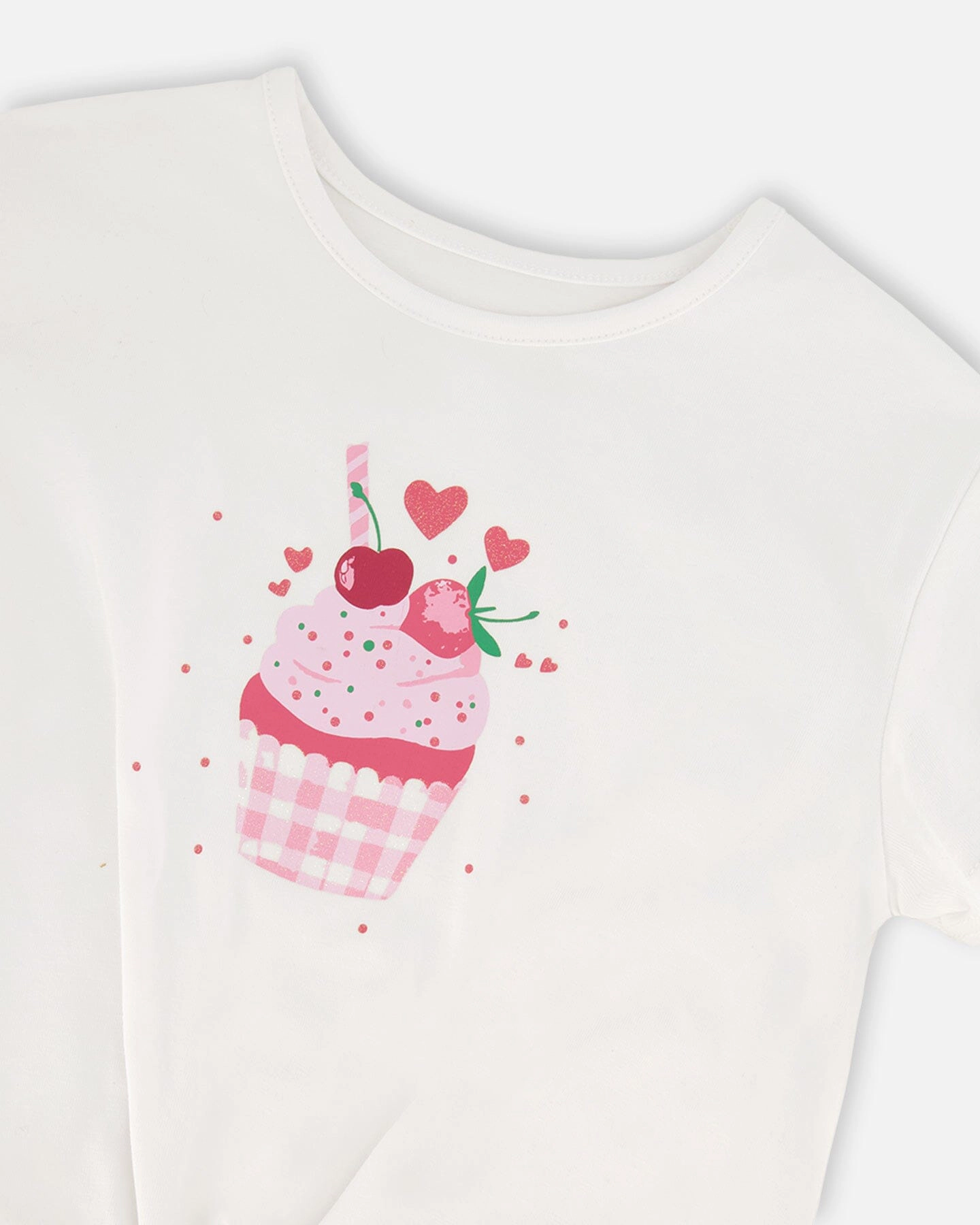 Deux par Girls Cupcake Graphic Organic Cotton Jersey T-Shirt with Tie At Waist