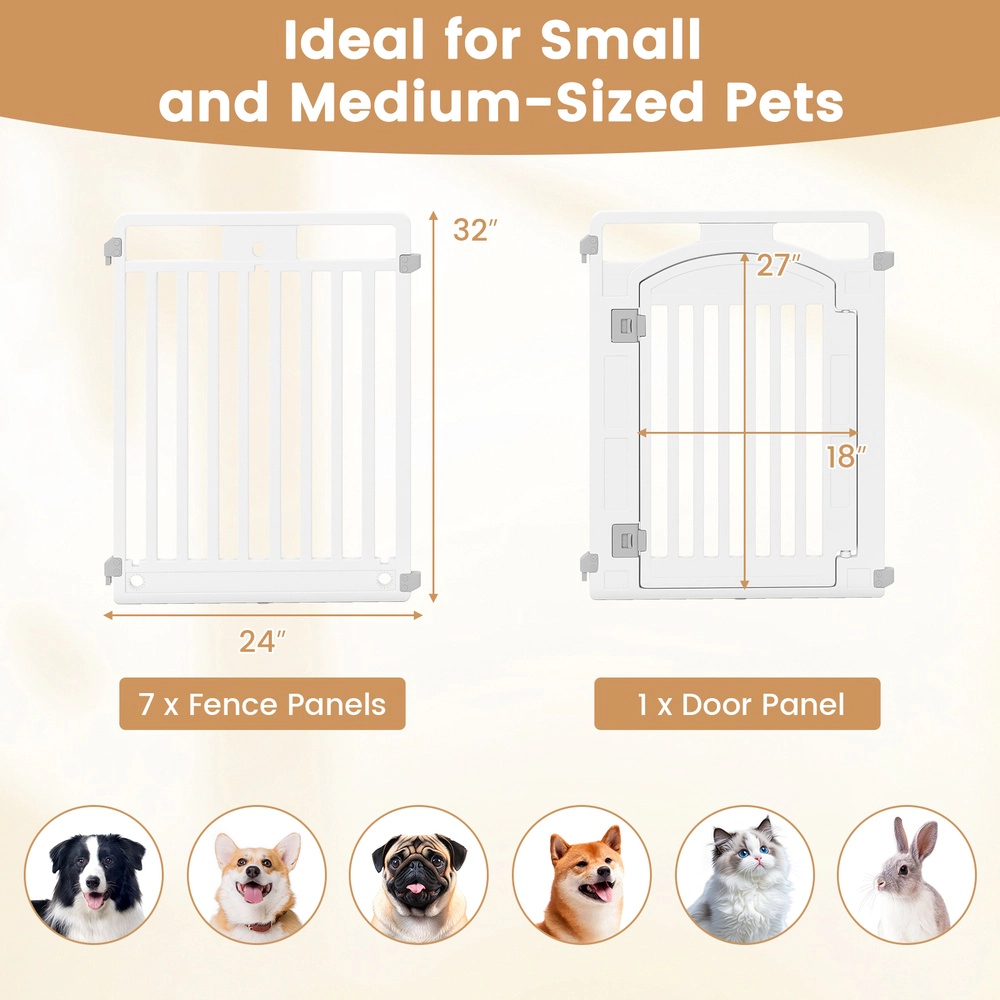 SUGIFT White 8-Panel 32-in Tall Plastic Dog Playpen Puppy Pen with Locking Door and HDPE Panels