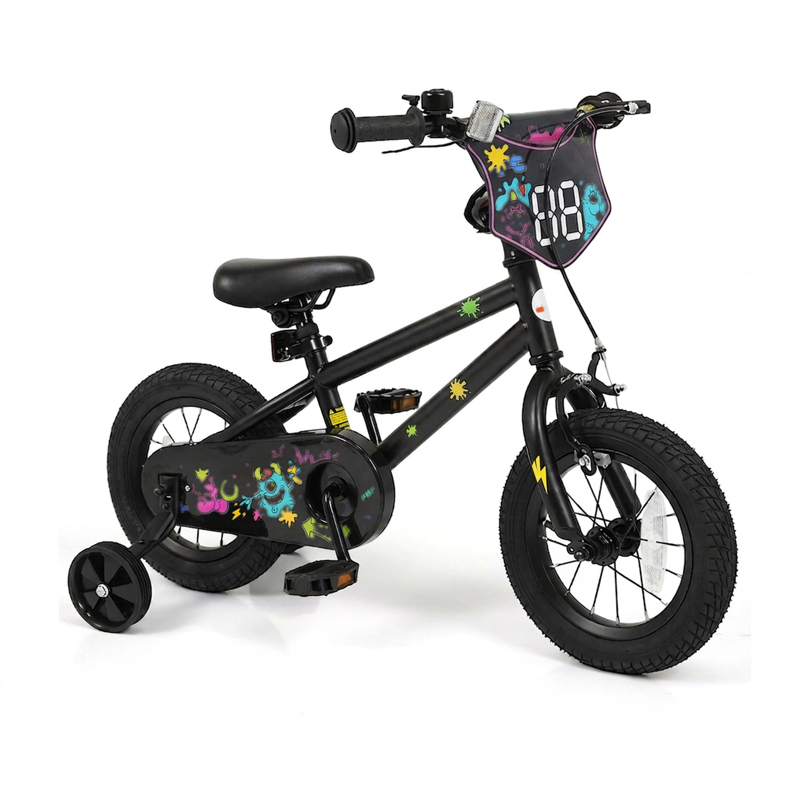 SUGIFT 12-Inch Kids Bike with Training Wheels 110-lb Capacity Ages 3-4 Years 36-in Frame Adjustable Saddle Black 1-Piece