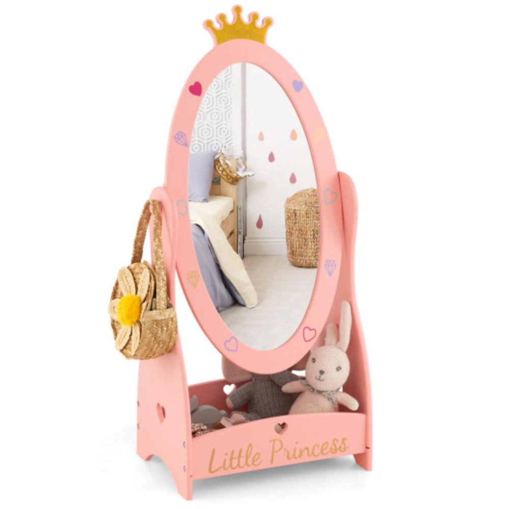 Hivvago Kids Full Length Mirror With 360 Degree Rotatable Design And Shelf-Pink