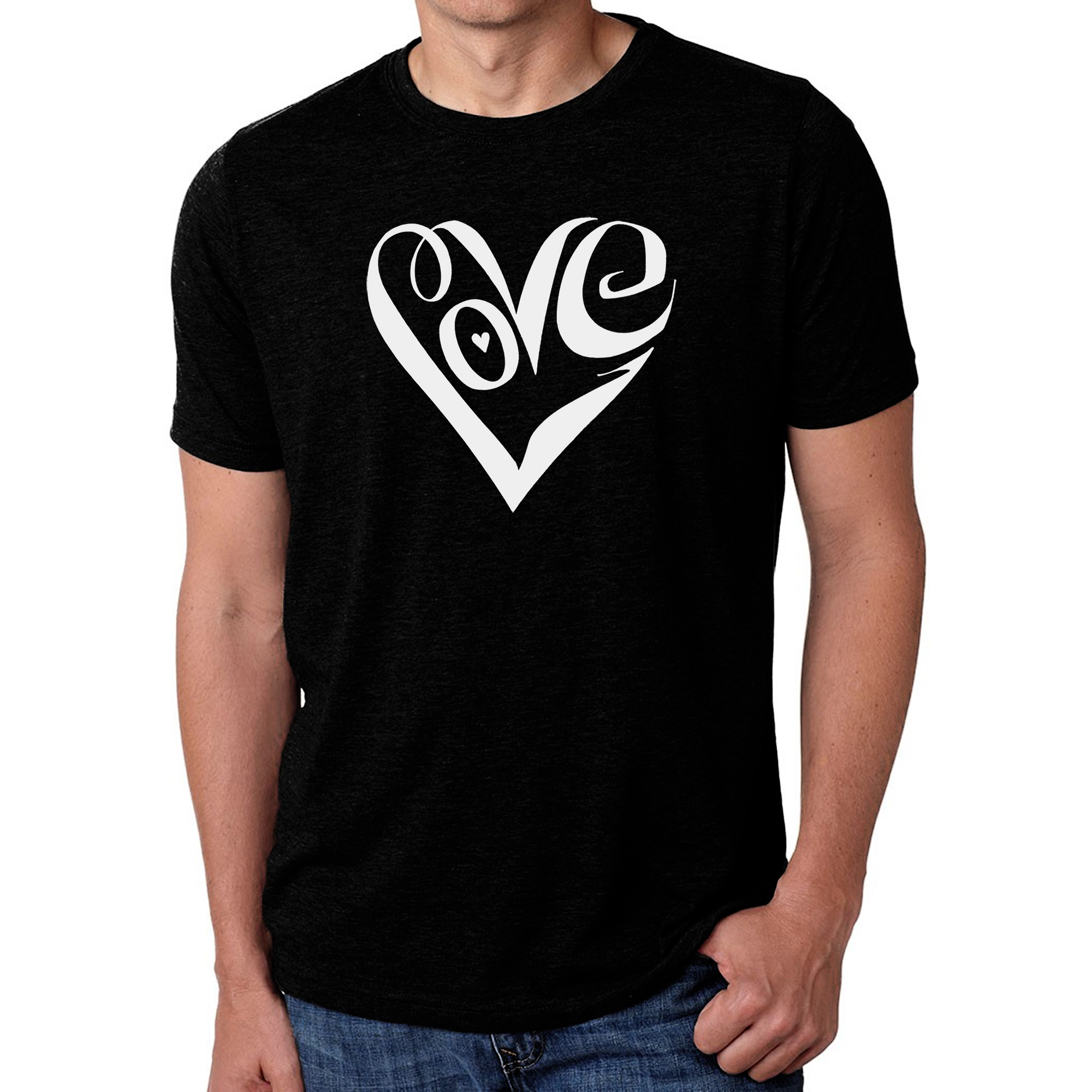 LA Pop Art Men's Cotton/Poly Blend Word T-Shirt - Script Love Heart