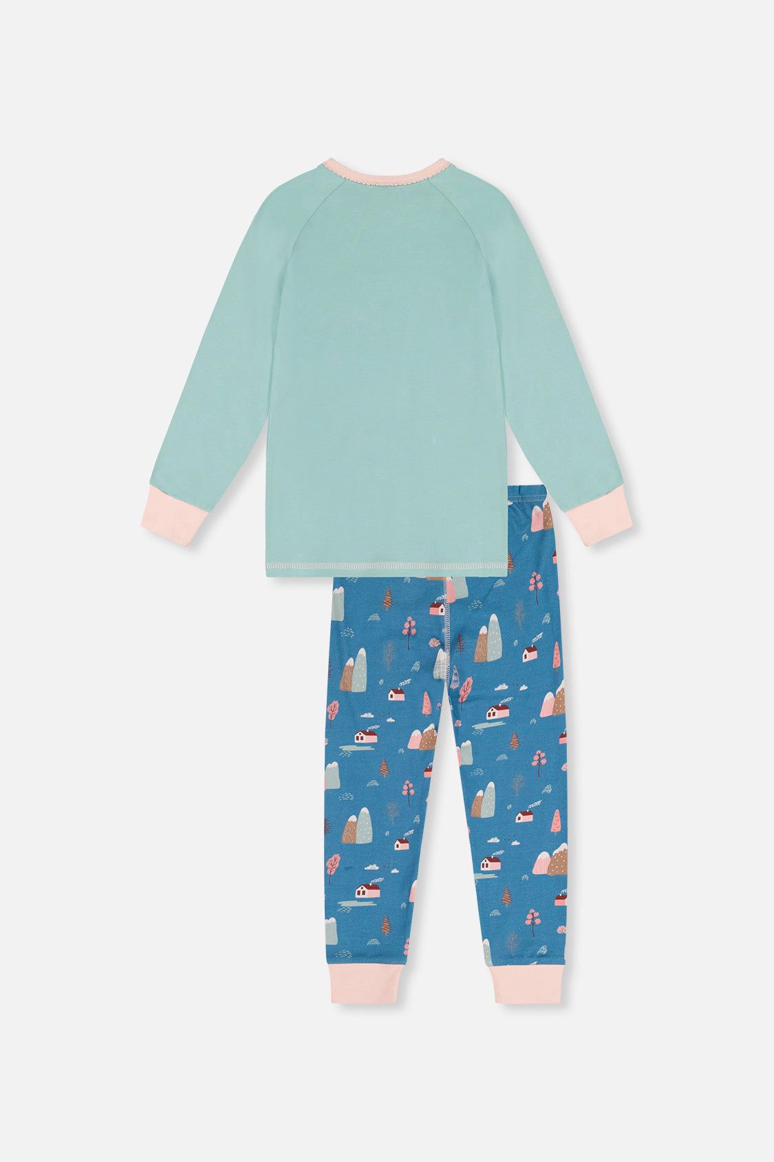 Deux par Girls Organic Cotton House Two Piece Pajama Set with Long Sleeve Top and Waist Pants
