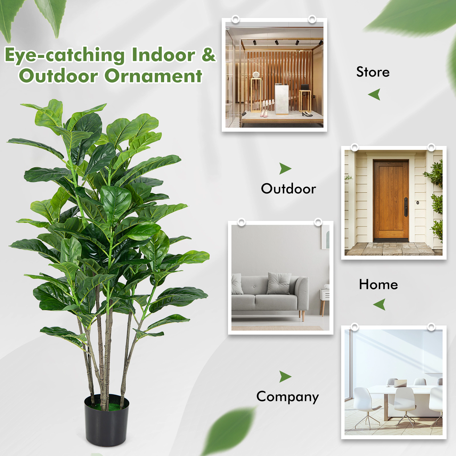 SlickBlue 51 in Faux Fiddle Leaf Fig Trees Set of 2 for Home Office Decor