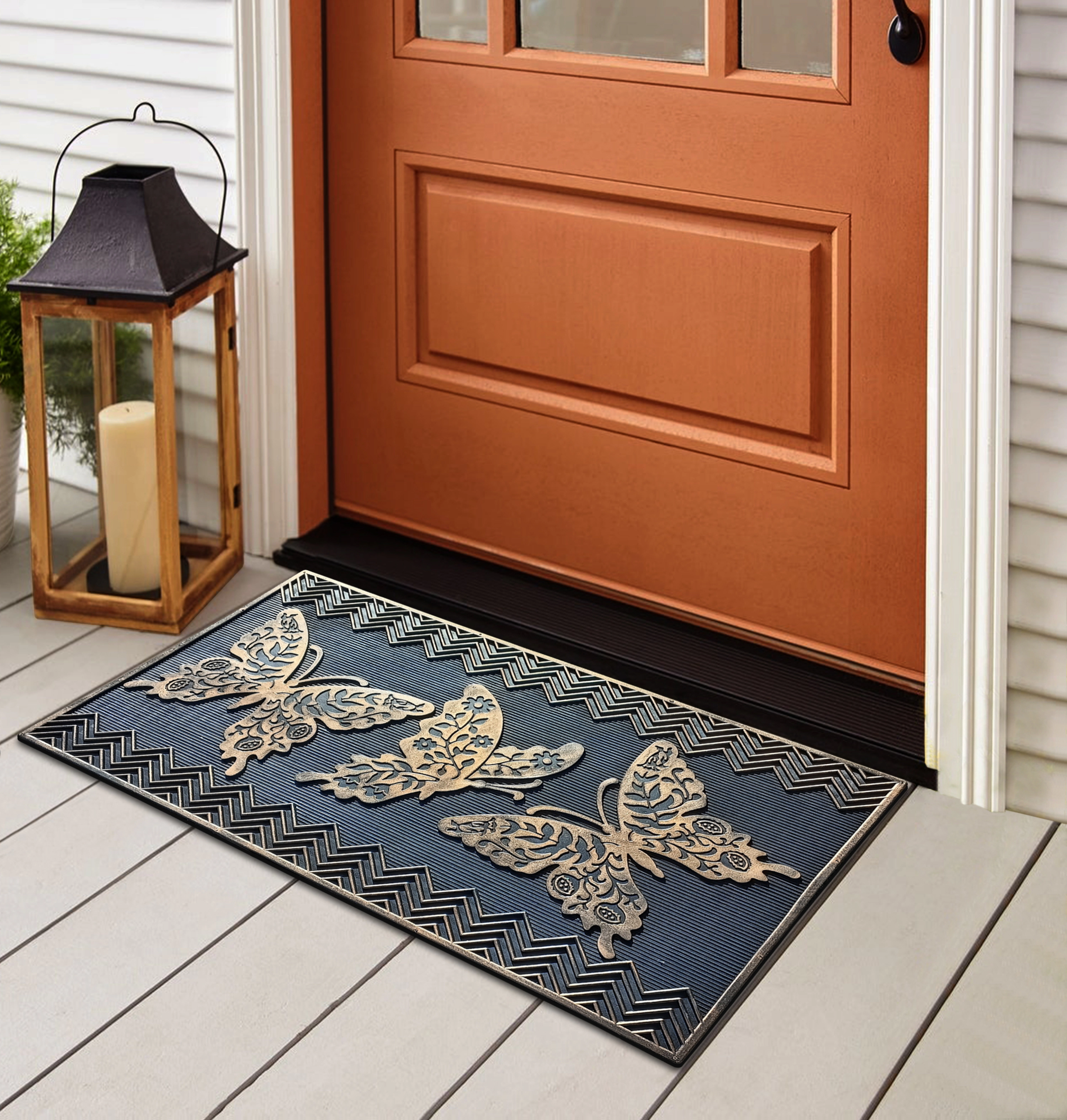 A1 Home Collections Fly Away Butterfly Rubber Welcome Doormat Non-Slip Indoor Outdoor Entry Mat 18 x 30 In