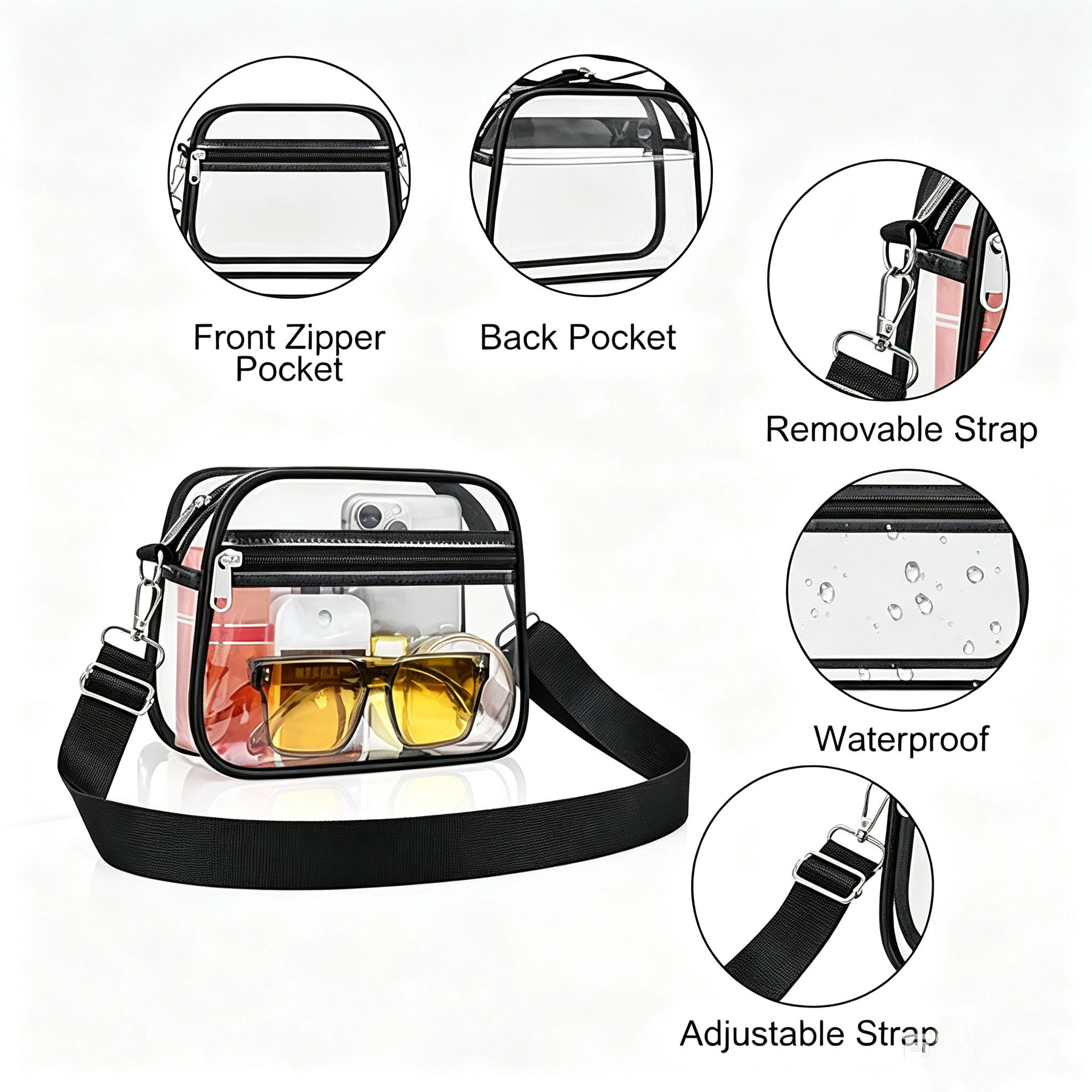 Alilang Women's Clear Stadium Crossbody Bag with Front Zipper Pocket, Adjustable Strap and Medium Transparent Design