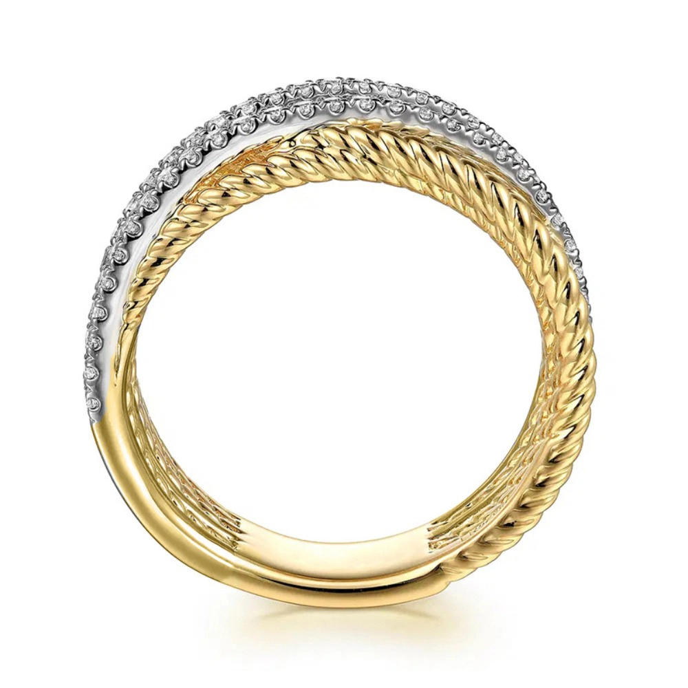 Fashion Two Tone Zirconia Multilayer Intertwined Wide Ring