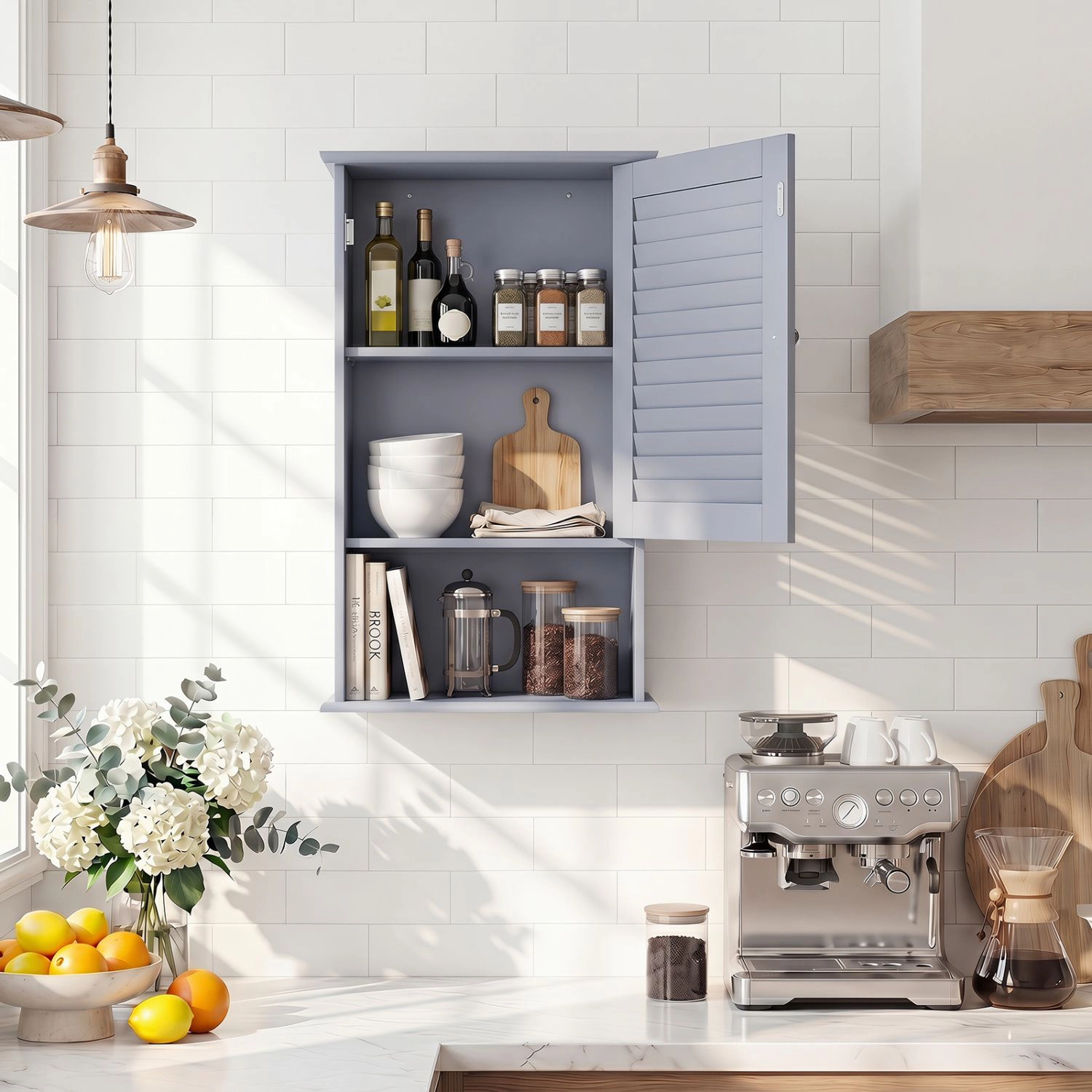 SlickBlue Bathroom Wall Cabinet with Adjustable Shelf and Open Storage