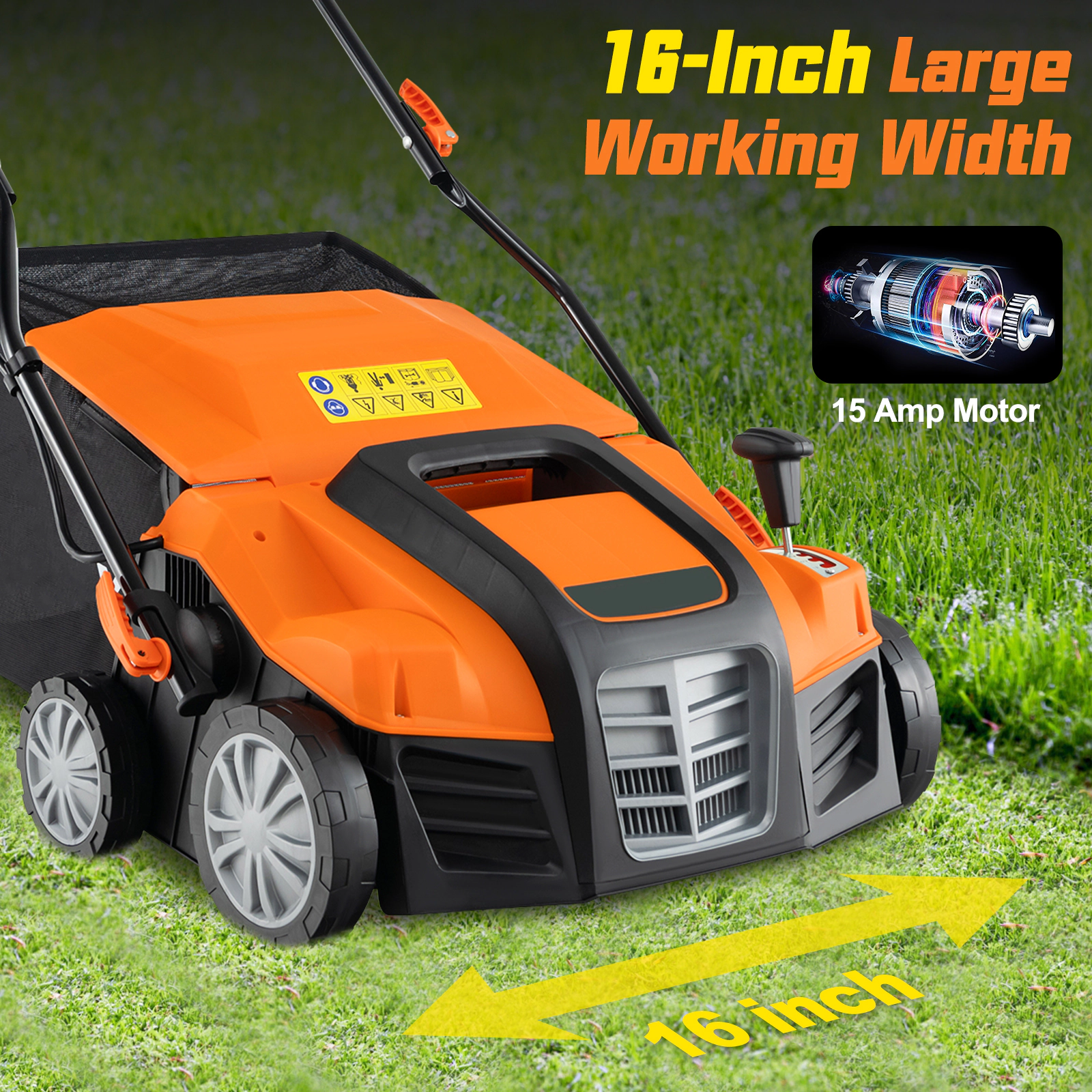 LJG 16-Inch Electric Lawn Dethatcher and Scarifier with Collection Bag