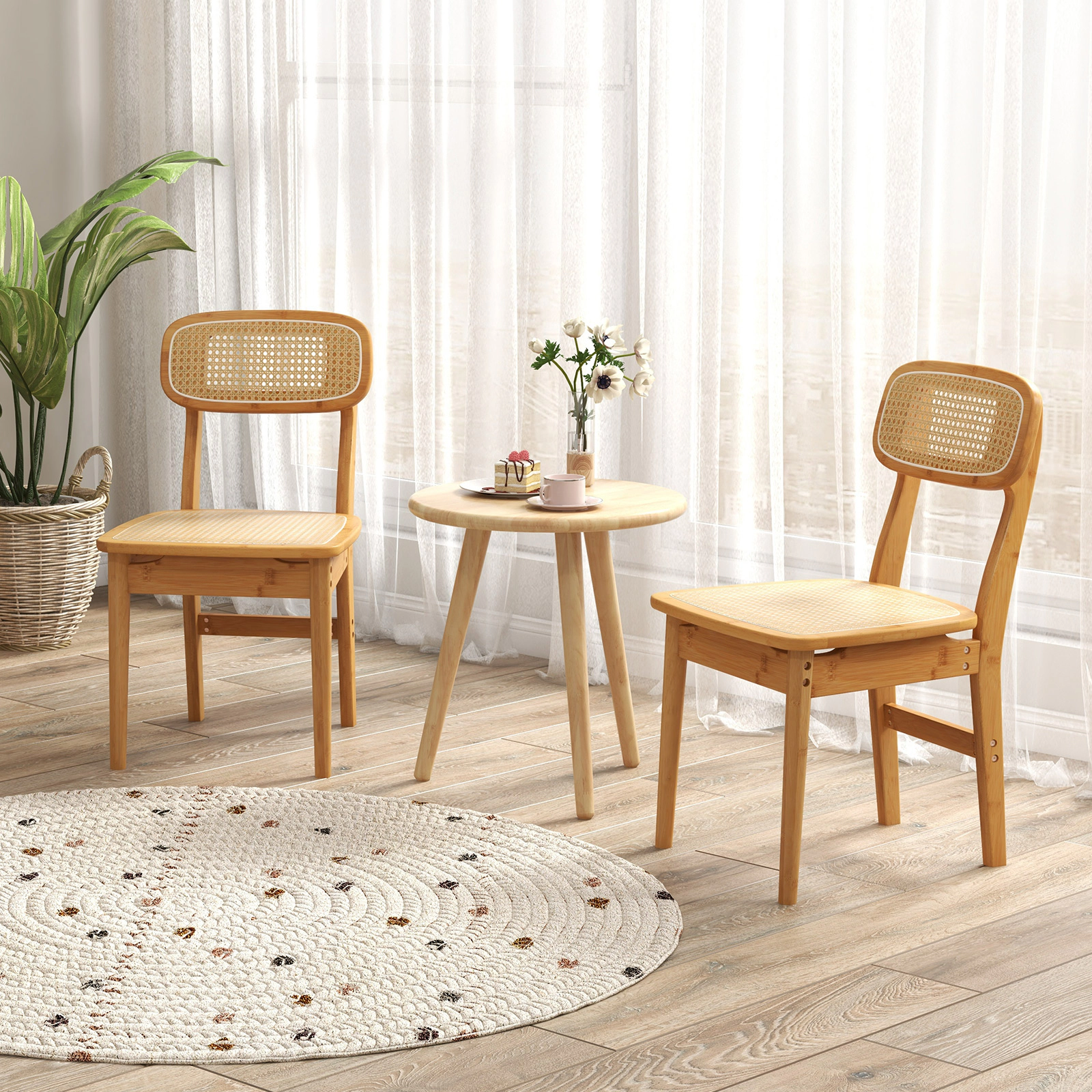 LJG Set of 2 Rattan Dining Chairs with Simulated Rattan Backrest