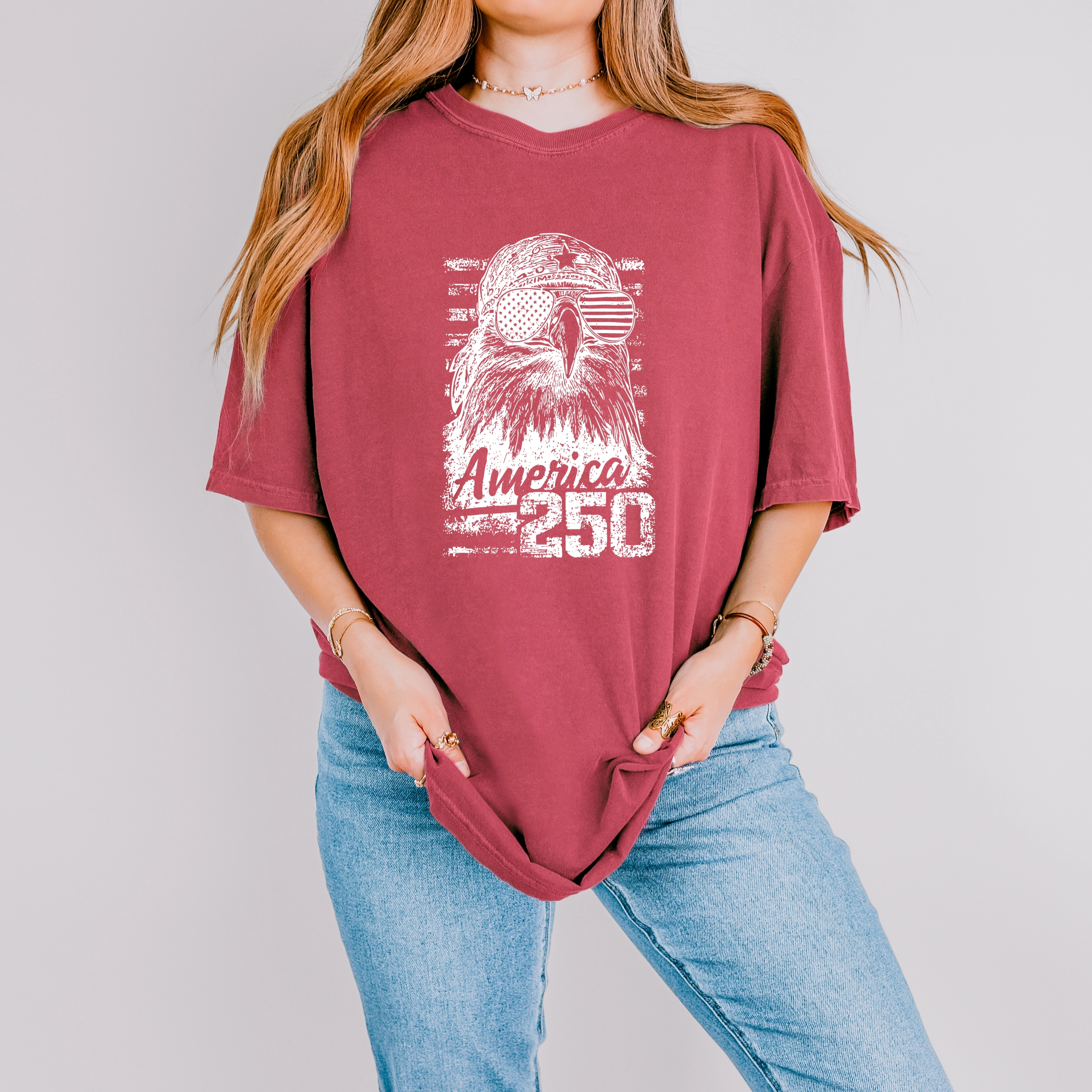 Simply Sage Market - America 250 Eagle Grunge Women's Garment Dyed Graphic T-Shirt
