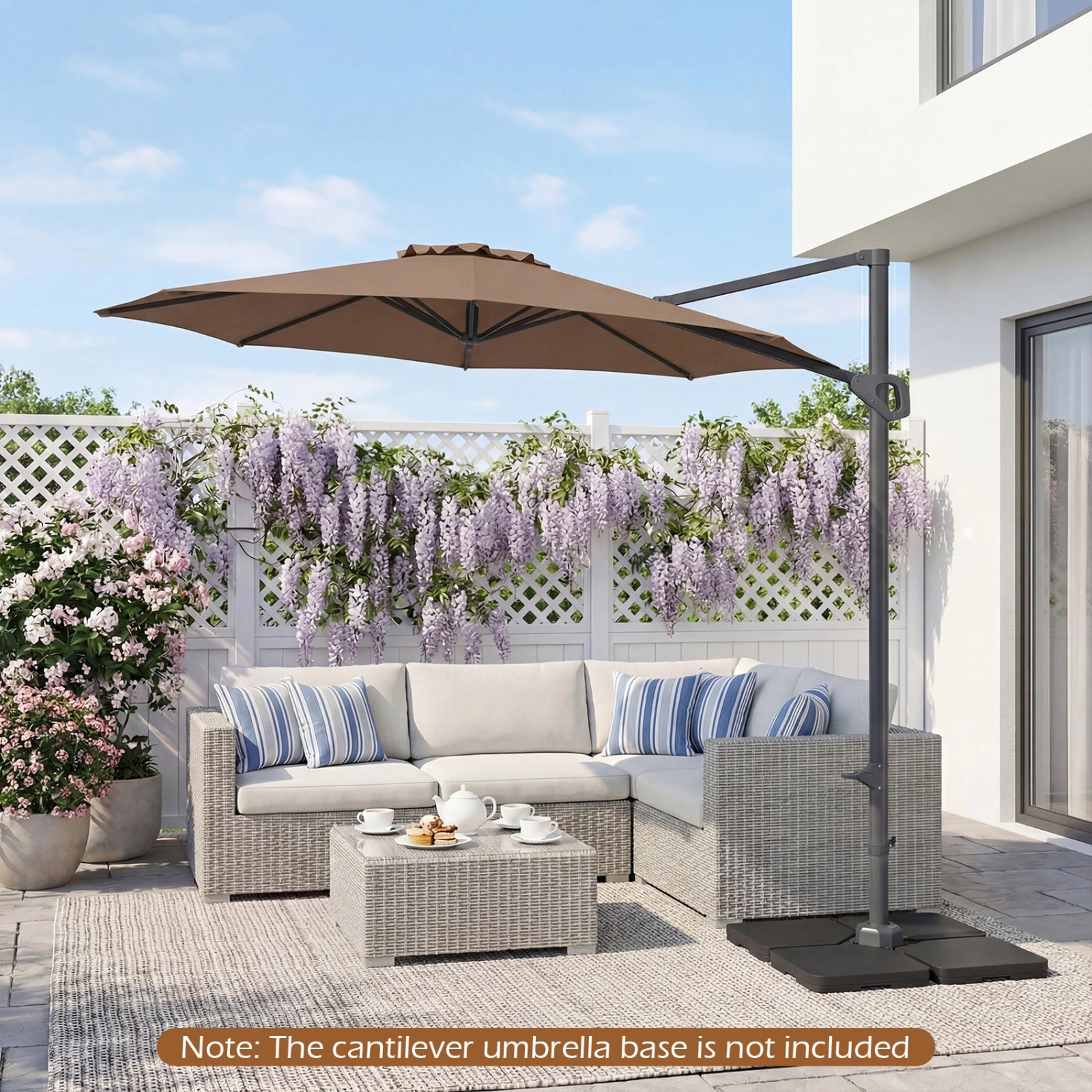 SUGIFT 10-ft Brown Cantilever Patio Umbrella with 360-Degree Rotation, Crank Lift and Push-Button Tilt