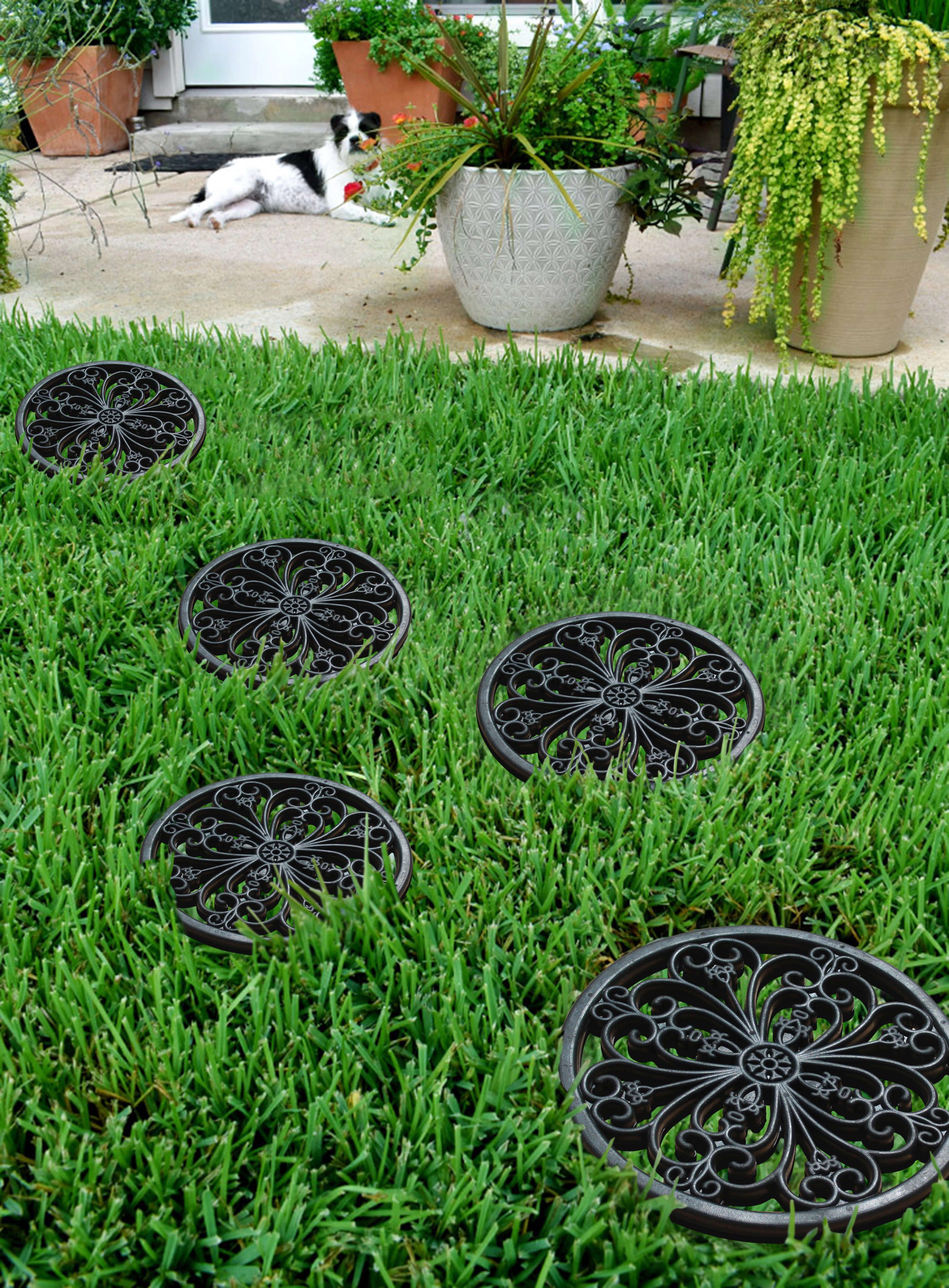 A1 Home Collections Classic Paisley Black Rubber Garden Stepping Stone Mats Set of 4, 12 x 12 In