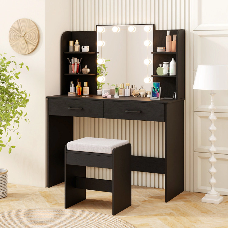 Hivvago Vanity Set With Lighted Mirror And Stool Power Outlet
