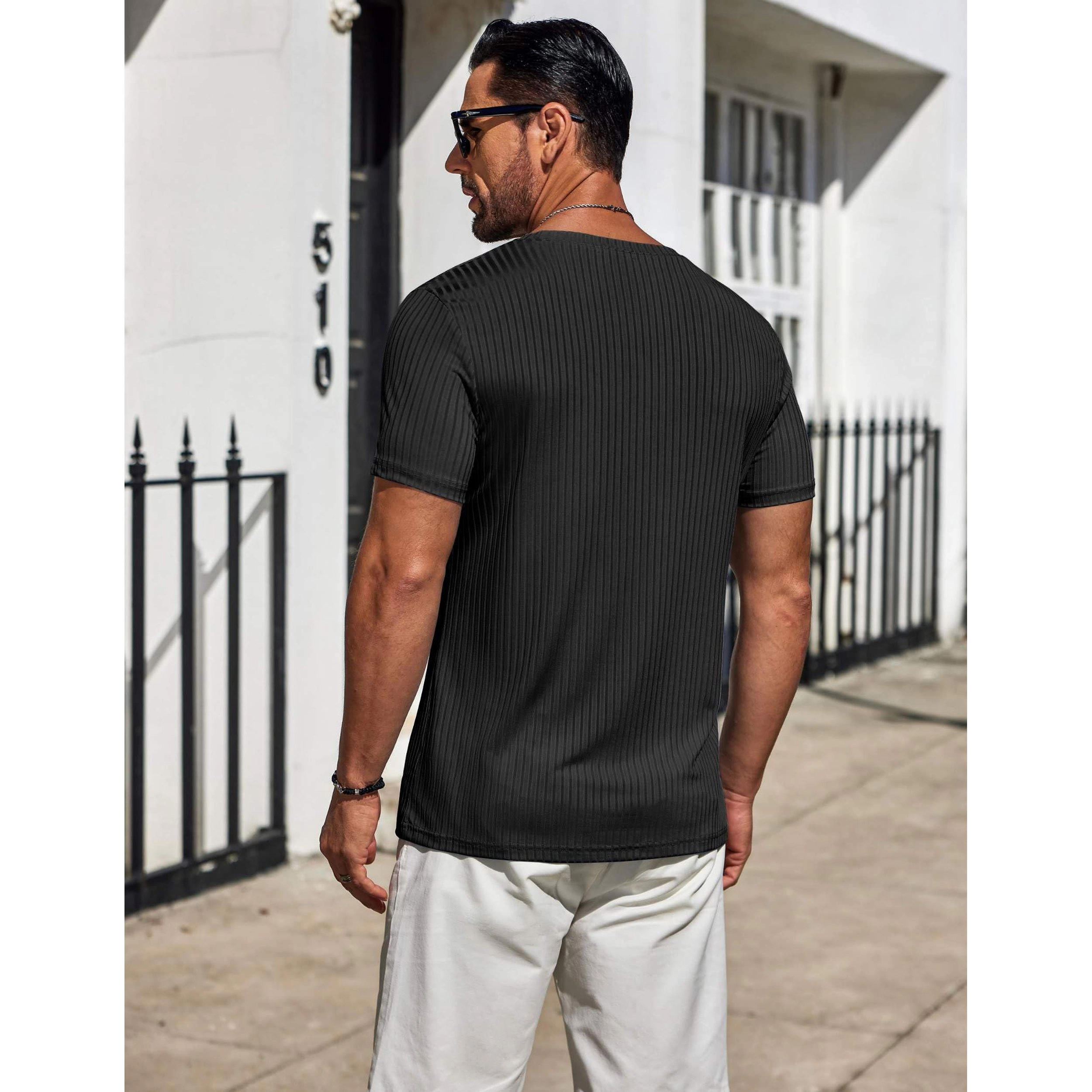 COOFANDY Men's Slim Fit Ribbed Crew Neck Short Sleeve T-Shirt