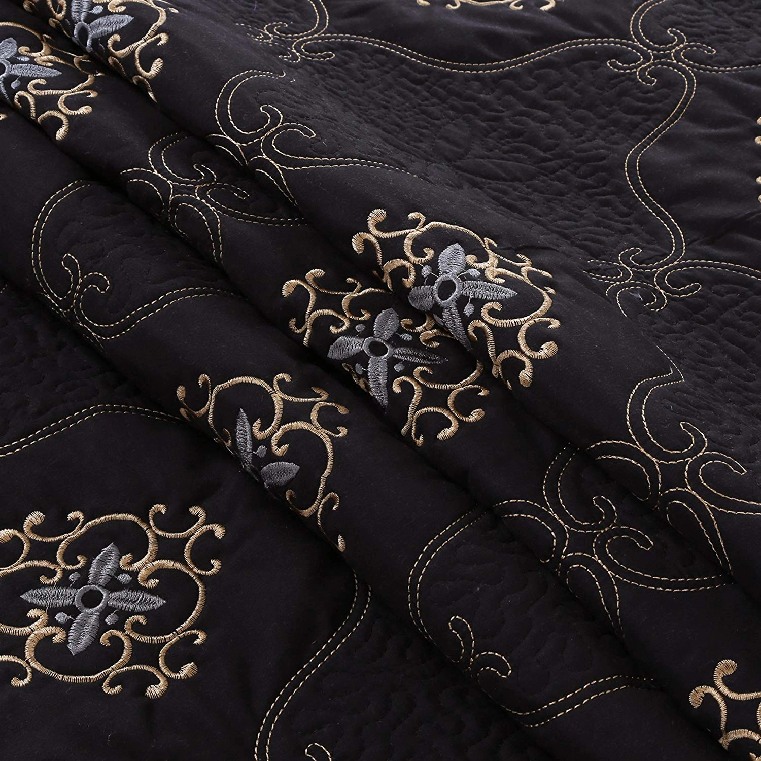 MarCielo 3 Pieces Luxury Embroidered Quilt Set Oversized Bedspread
