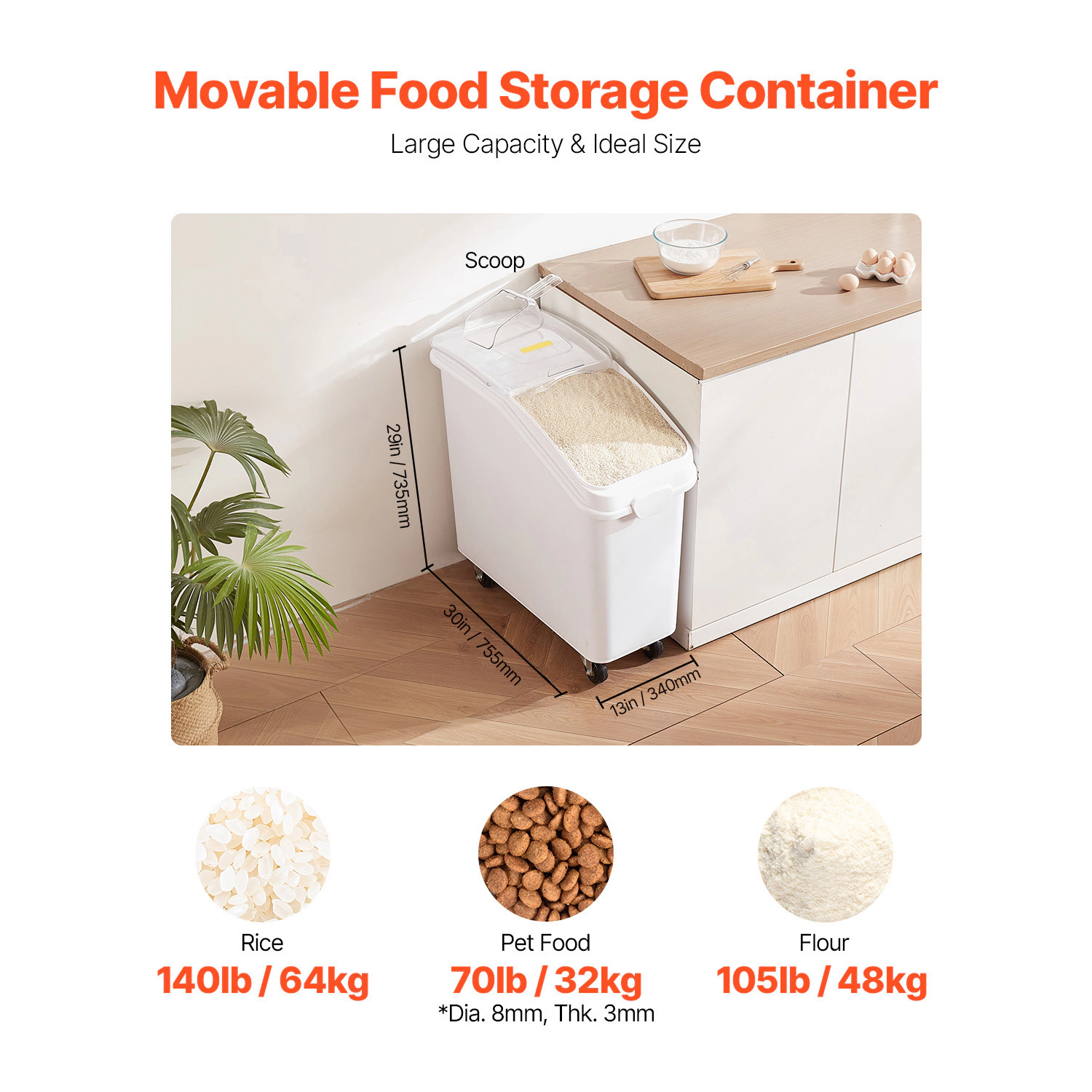 HONGGE Rice Storage Container / Large Dog Food Dispenser Bin Kitchen Ingredient Grain Cereal Flour Bin Pet food