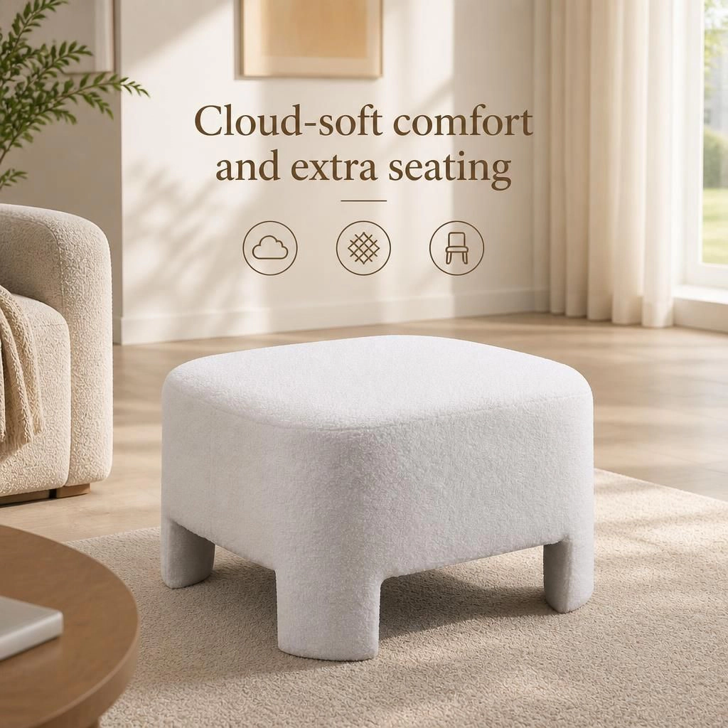 GOODSILO Soft Sherpa Upholstered Round Ottoman Foot Rest