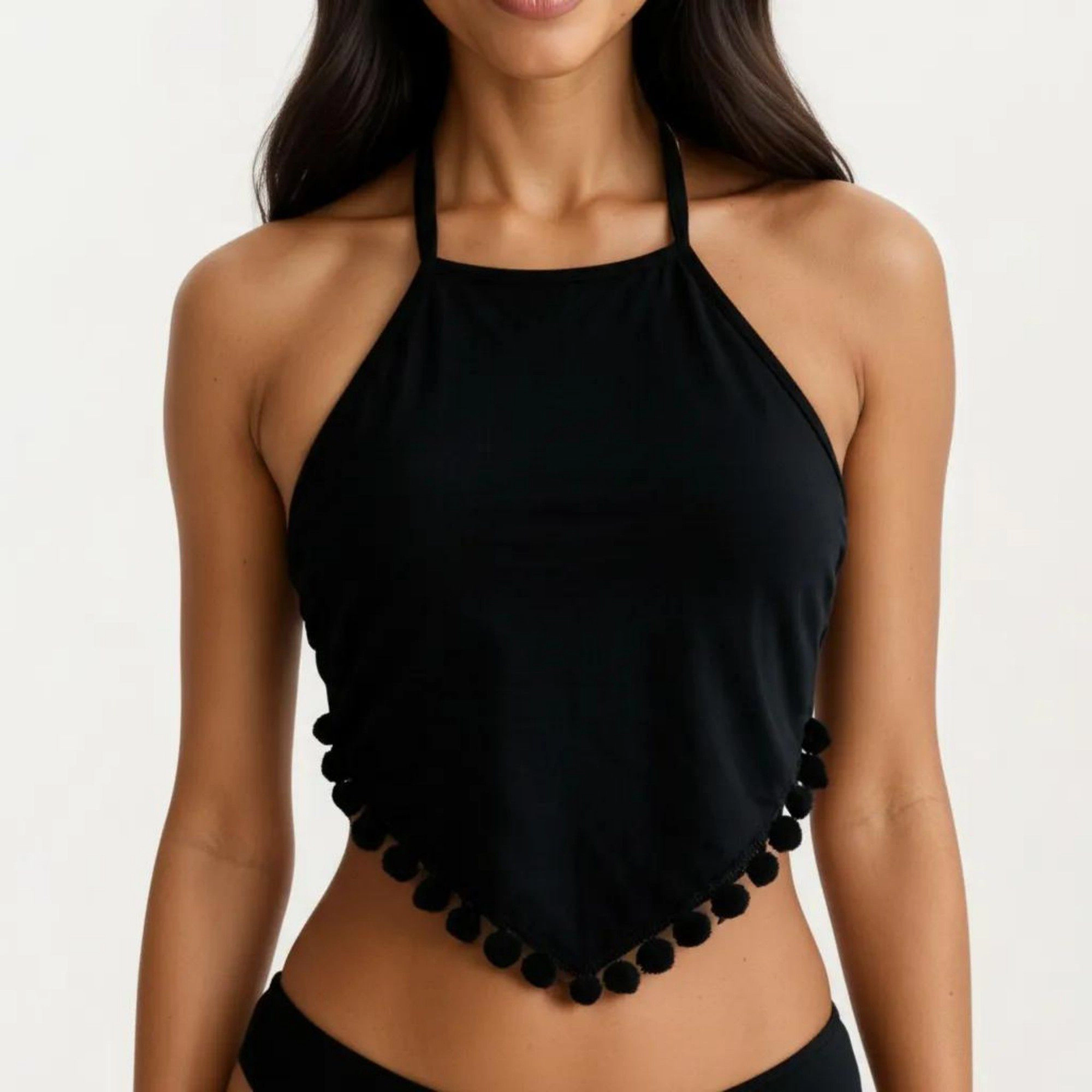 Anna-Kaci Women’s 2-Piece High-Neck Handkerchief Hem Bikini Set, Tummy Control High-Waist Bottoms