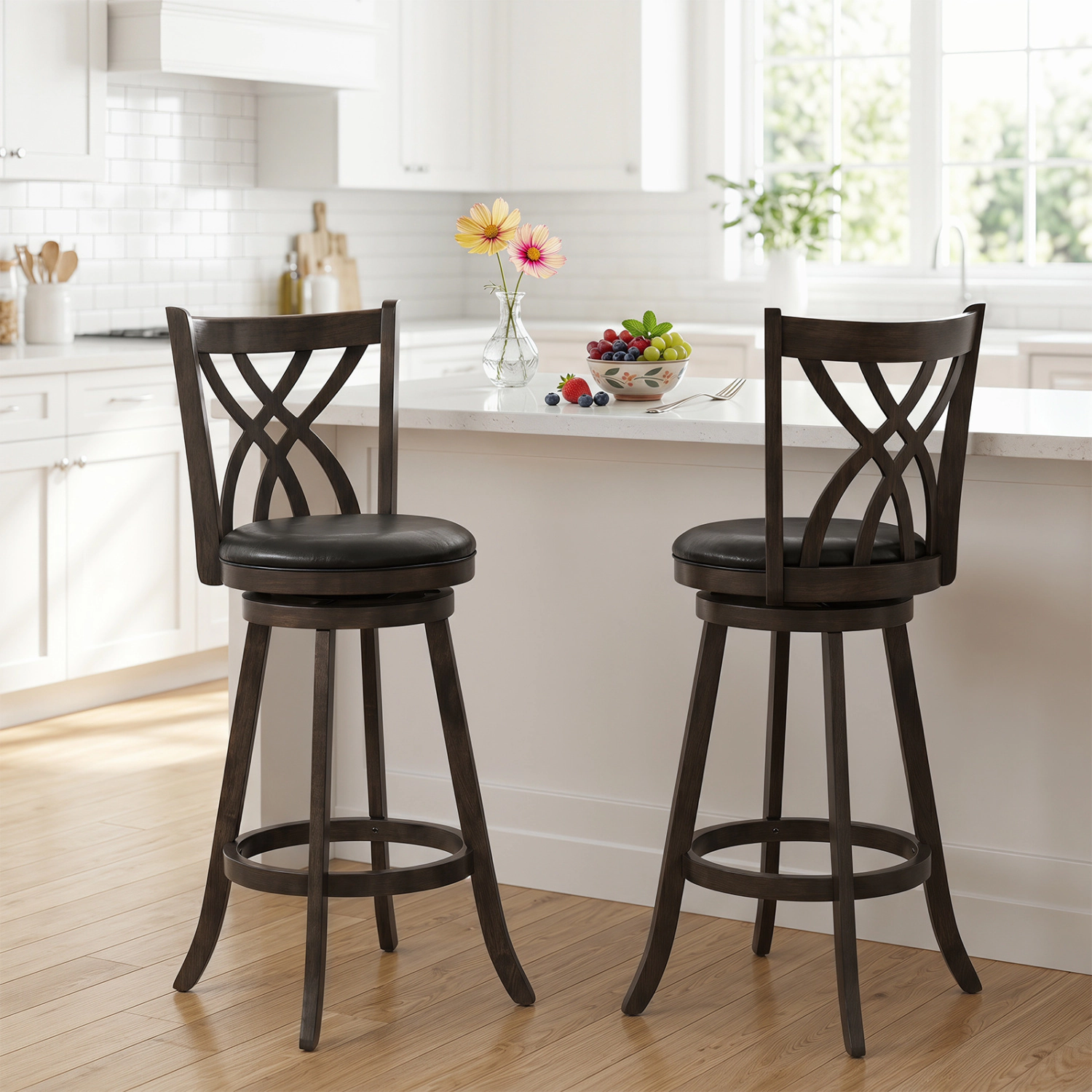 Glintex 2-Piece 30.5-Inch Swivel Bar Stool Set with Hollowed Backrest, Gray
