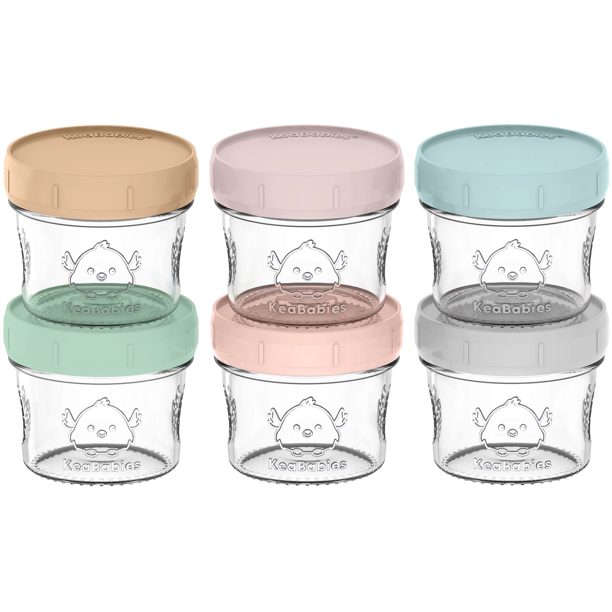 KeaBabies 6-Pack Prep Jars Food Glass Containers for Baby Boys, Girls
