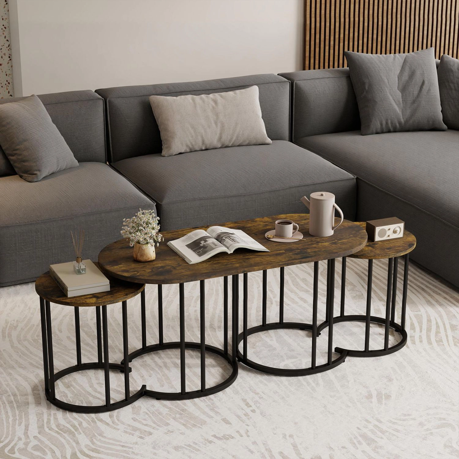SlickBlue Living Room Nesting Table Set of 3 with Storage Surface