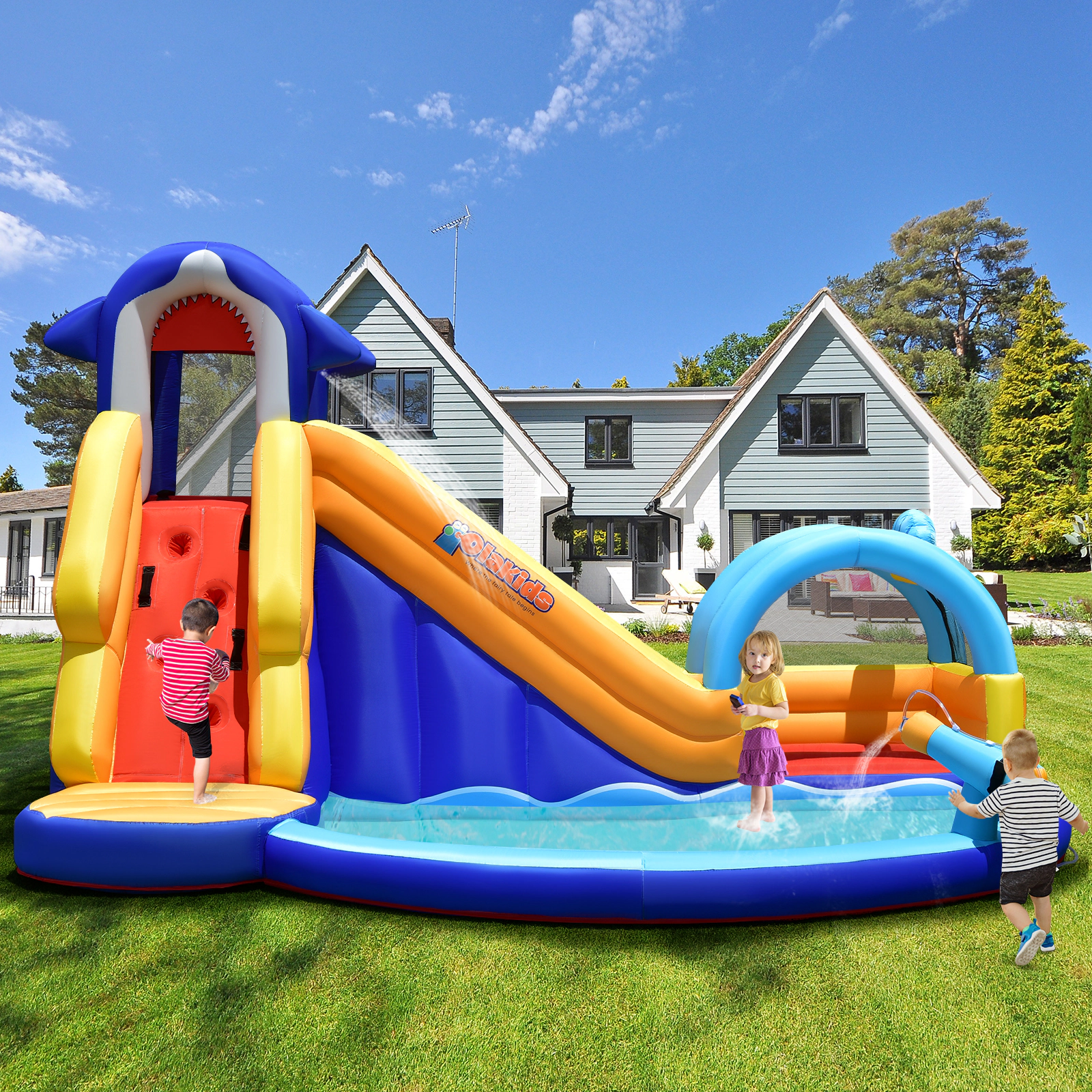 LJG Kids Inflatable Bouncy House with Slide and Splash Pool without Blower