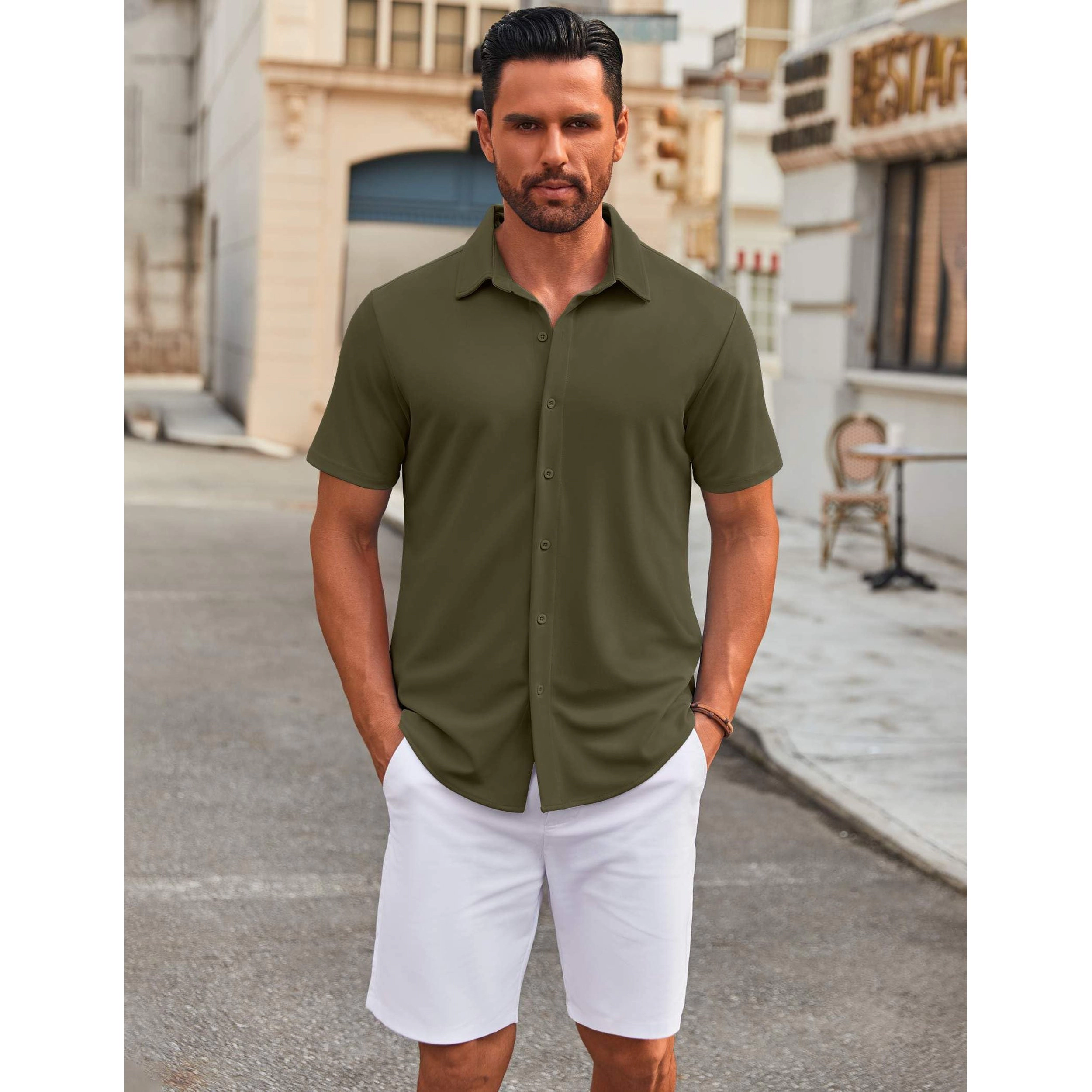 COOFANDY Men's Regular Fit Short Sleeve Button Front Shirt