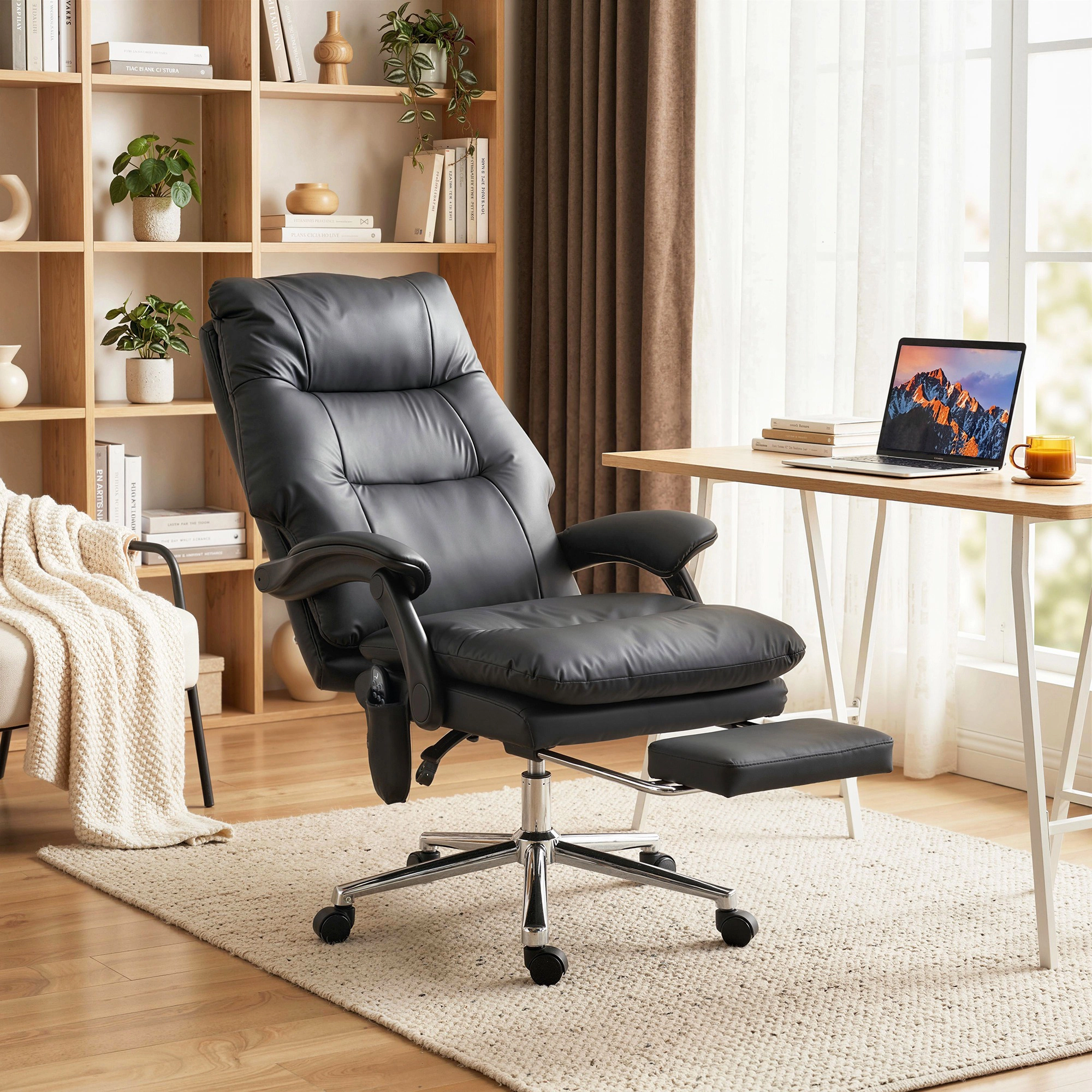HONGGE Massage Office Chair with 6-Point Vibration Pet-Friendly Faux Leather Ergonomic Executive Desk