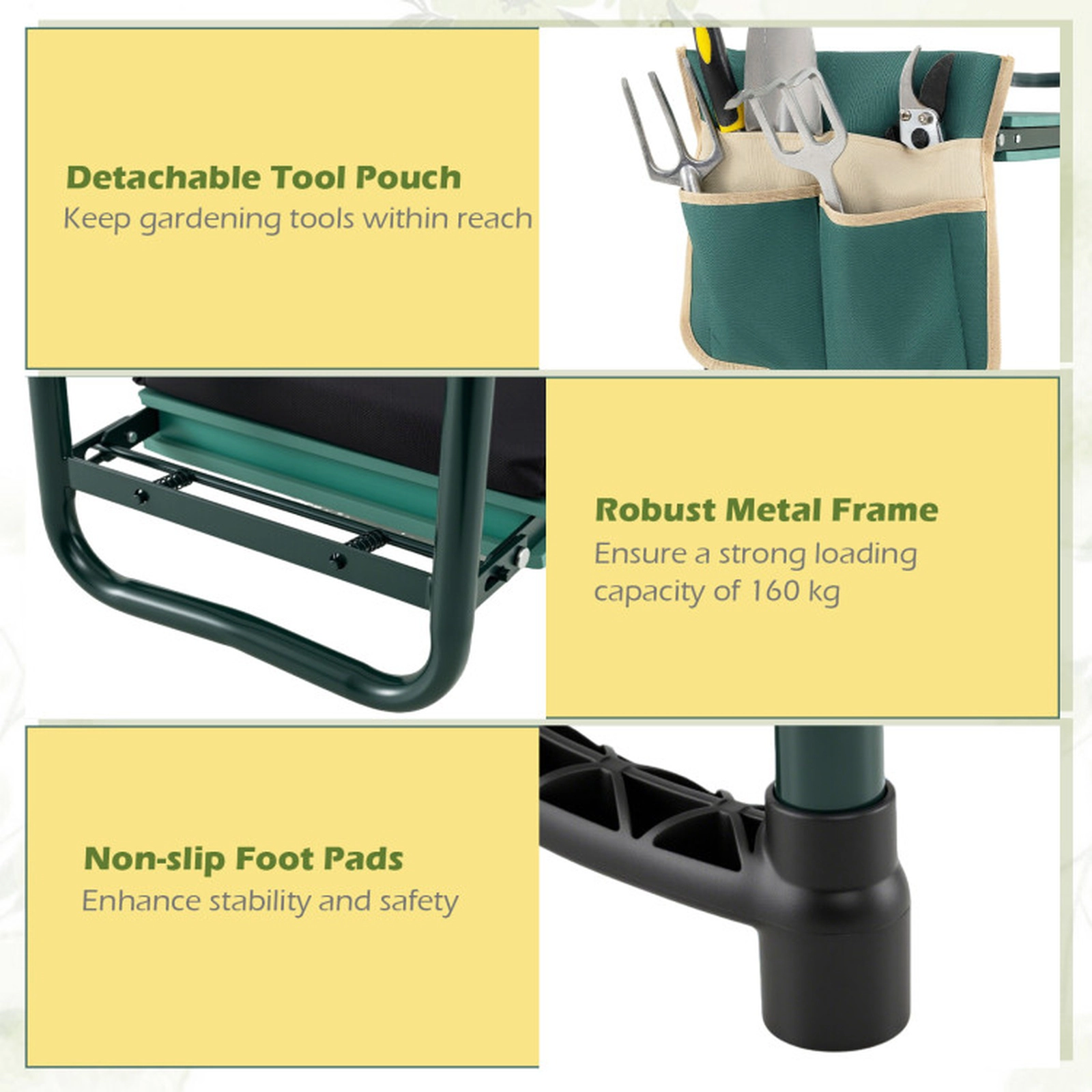 SUGIFT Foldable Garden Kneeler and Seat EVA Cushion 350-lb Capacity 23 x 12 x 19.5-in 15.5 x 11-in Seat Green