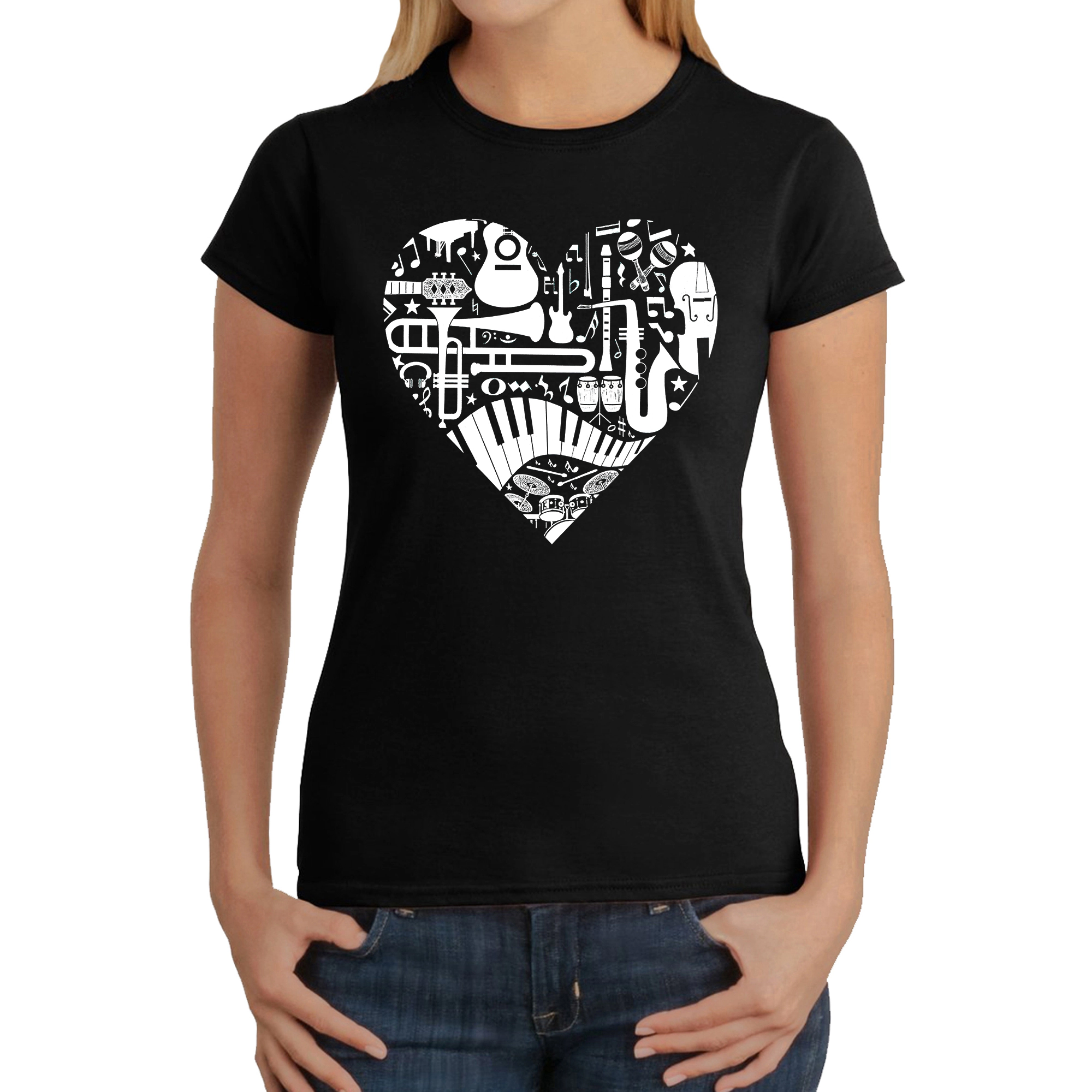 LA Pop Art Women's Word T-Shirt - Musical Instrument Heart