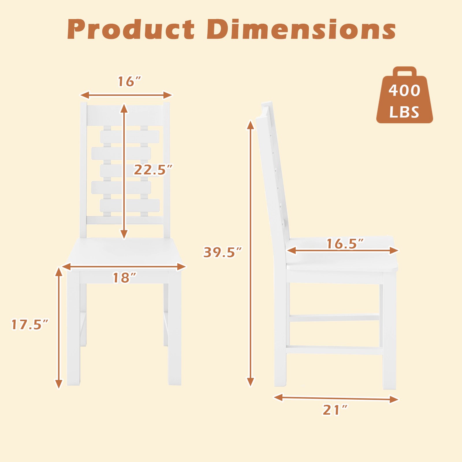 SUGIFT Solid Rubber Wood Dining Chair Set of 2 with 400-Lb Capacity 39.5-in High Back 18 x 16.5-in Seat White