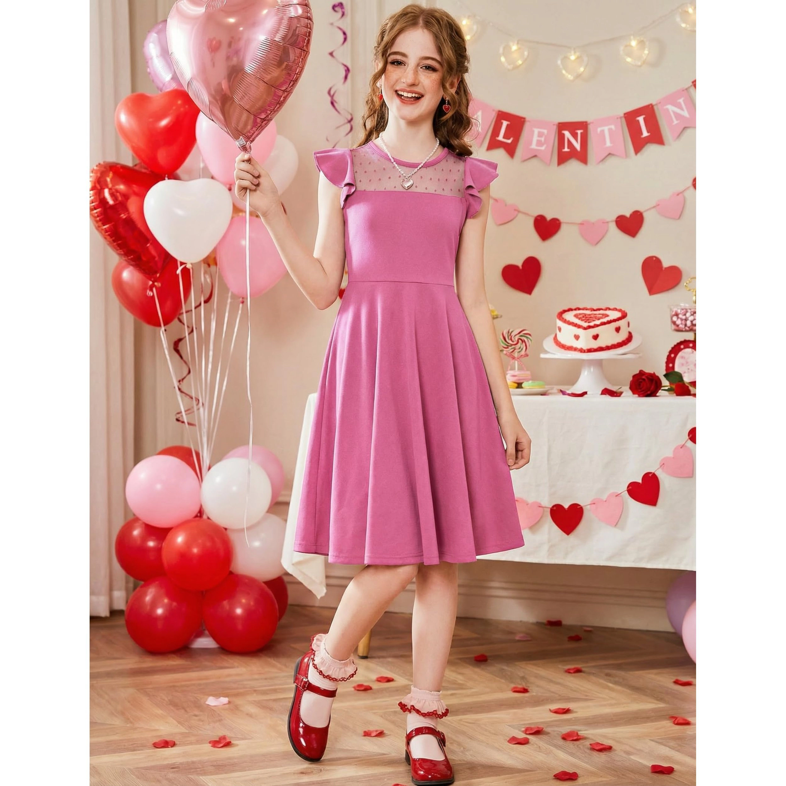 Arshiner Girls Summer Dress Ruffle Sleeve Mesh Formal Wedding Fancy Beach Midi Dresses