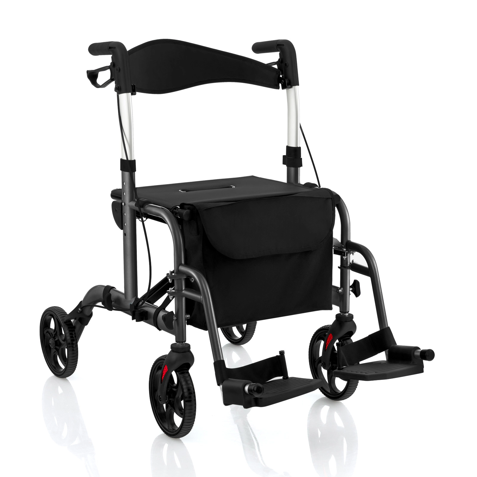 SUGIFT Black 2-in-1 Rollator Walker with Storage Bag and Reversible Backrest 26-in W 33-in D 300-lb Seat Capacity