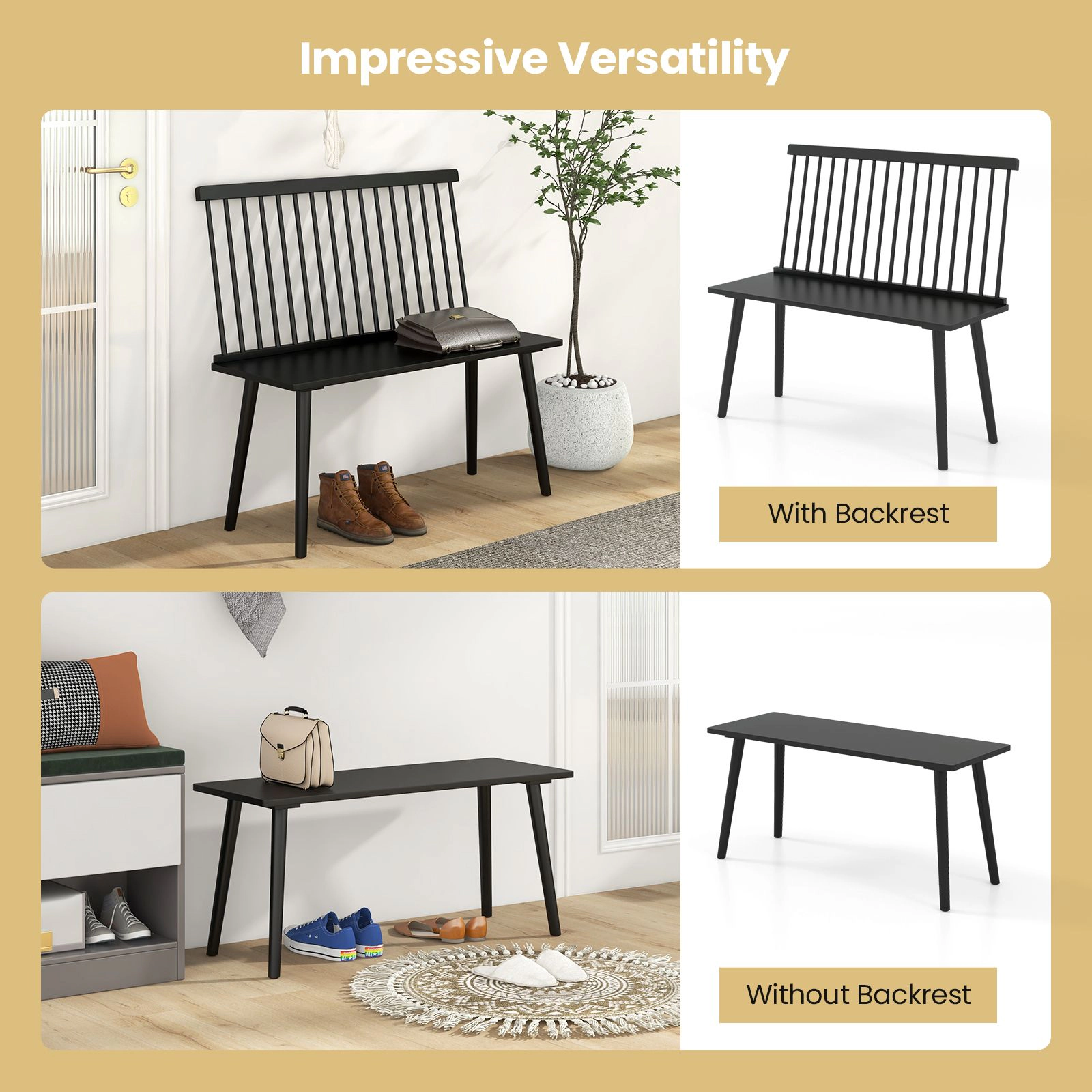 SlickBlue Wooden Entryway Bench, Spindle Back, Rubber Wood, 440 lbs