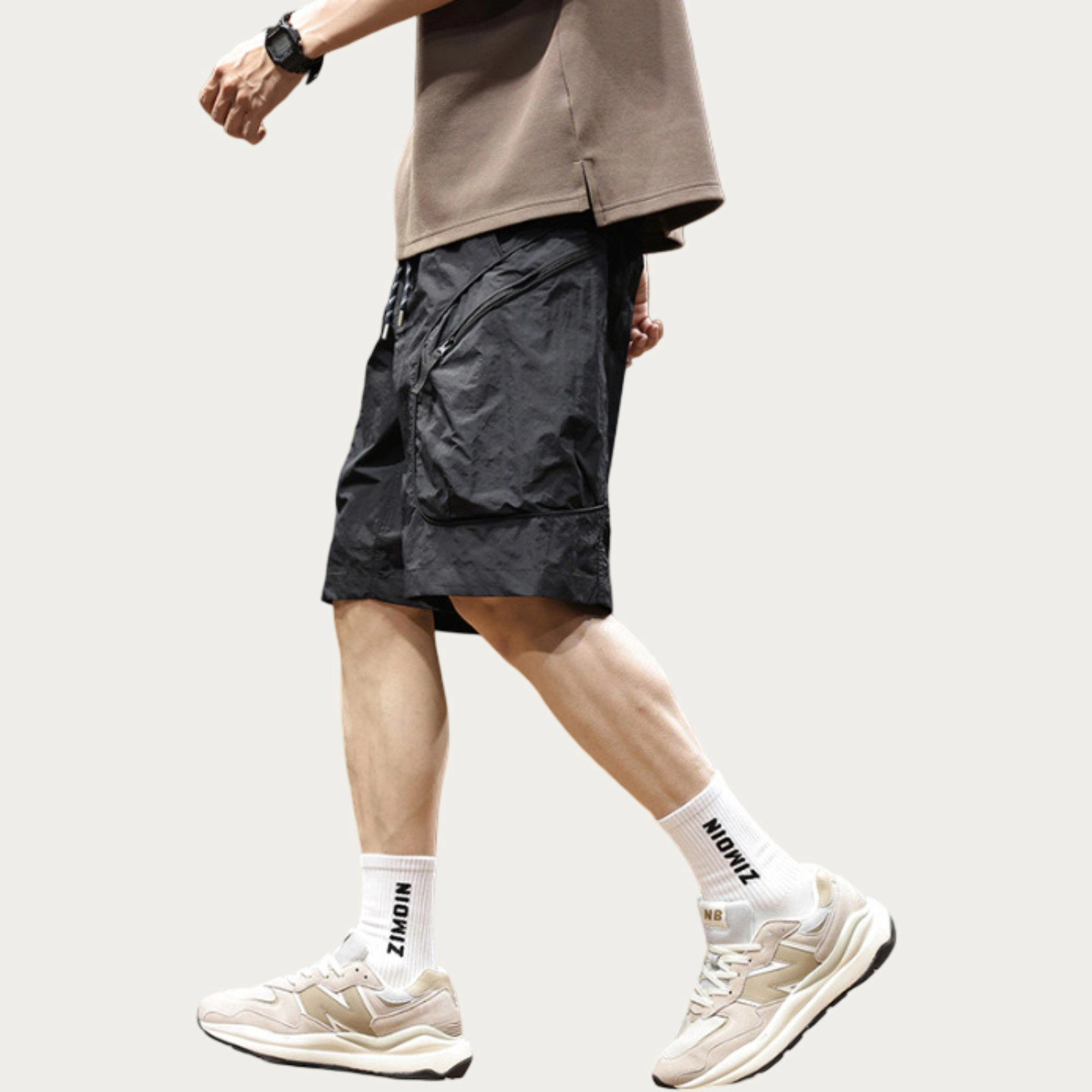 Anna-Kaci Mens Drawstring Utility Cargo Shorts with Zip Pockets
