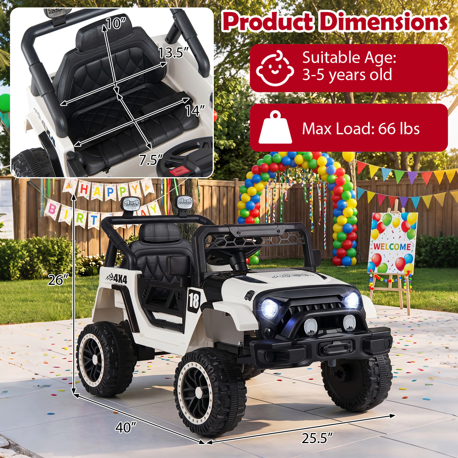 Costway 12V Kids Ride on Truck with Remote Control 3 Speeds LED Lights Horn Music Story